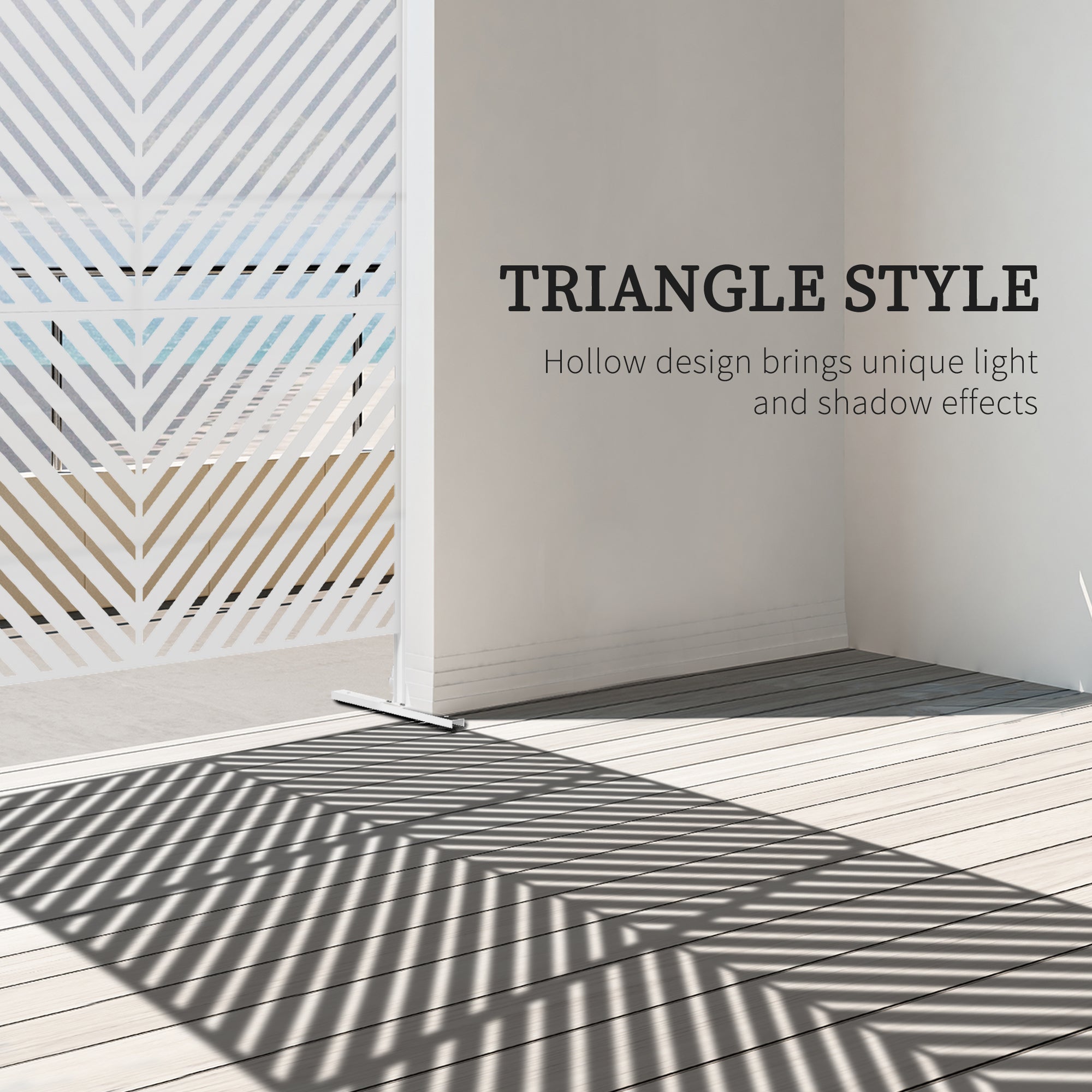 6.5FT Decorative Outdoor Divider, Metal Privacy Screen with Stand, Triangle Style, White Side Awnings at Gallery Canada