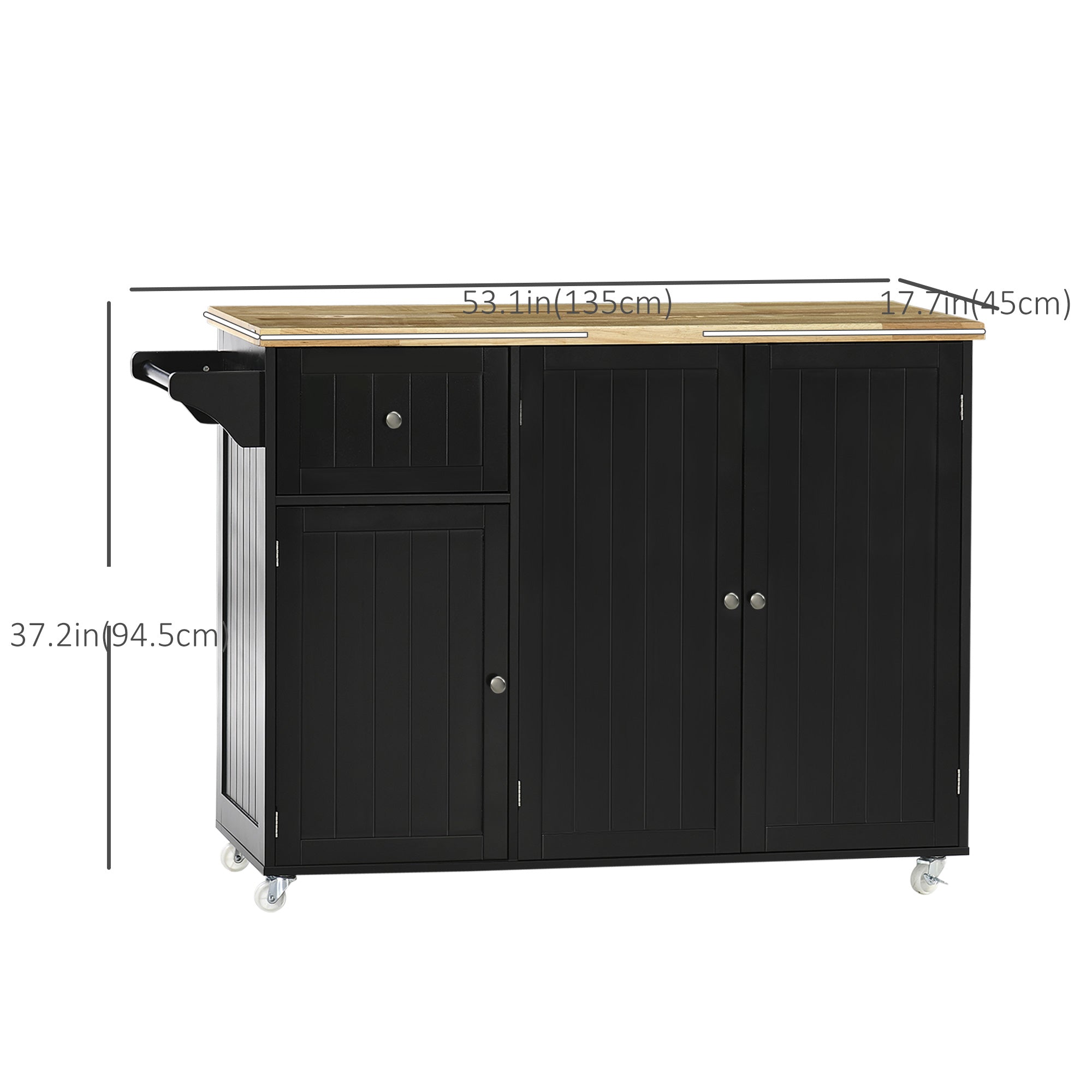 Rolling Kitchen Island with Storage, Utility Kitchen Island Cart with Drawer, Cabinets, Towel Rack and Rubber Wood Top Kitchen Islands & Kitchen Carts   at Gallery Canada