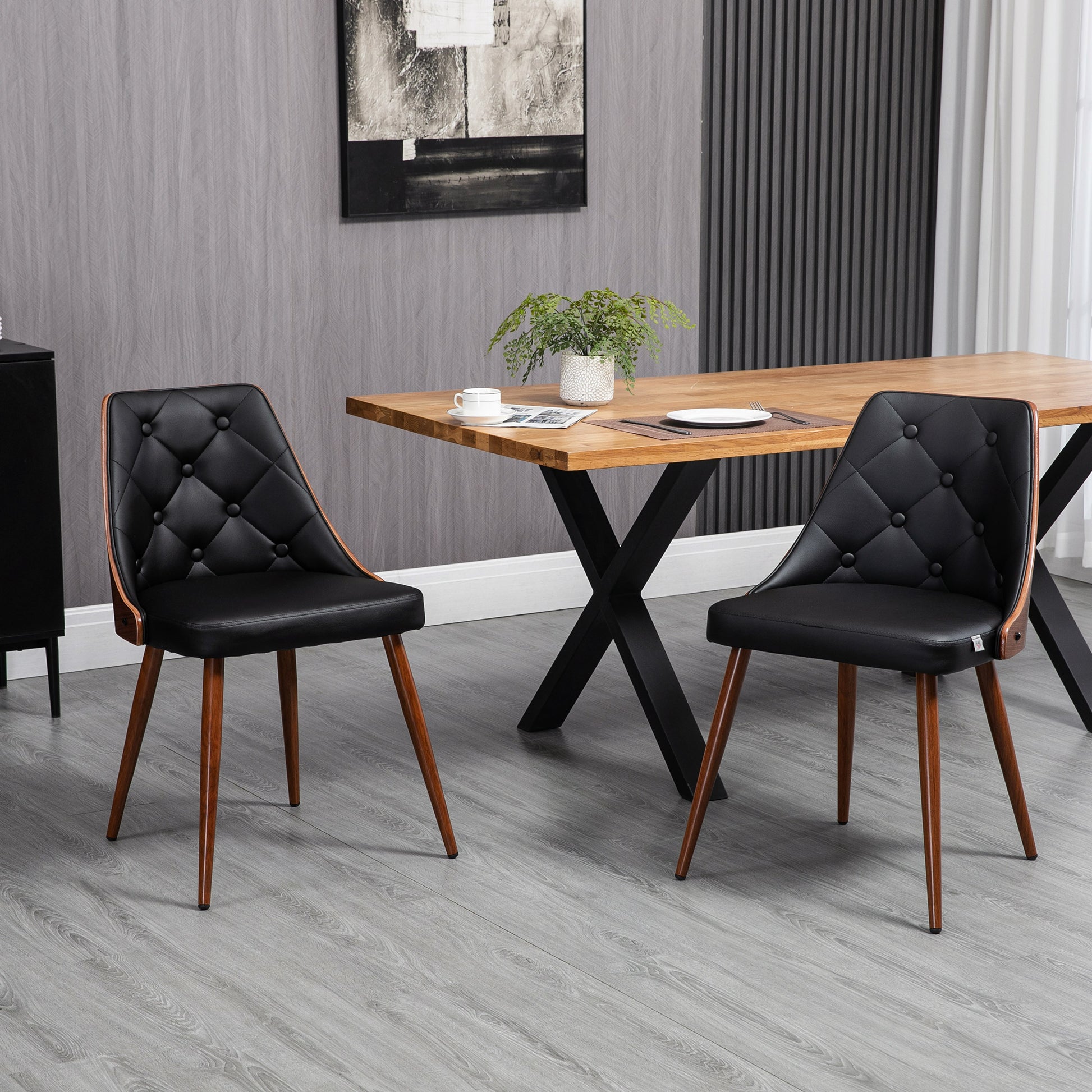 Dining Chairs Set of 2, Tufted Kitchen Chairs, PU Leather Upholstered Seats and Steel Legs for Dining Room, Black Bar Stools Multi Colour  at Gallery Canada