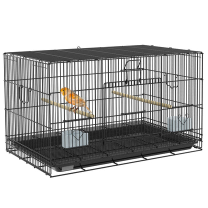 30" Birdcage for Canaries, Lovebirds Finches, Budgie Cage with Removable Tray, Bottom Mesh Panel, Wooden Perches, Food Containers Bird Cages Black  at Gallery Canada