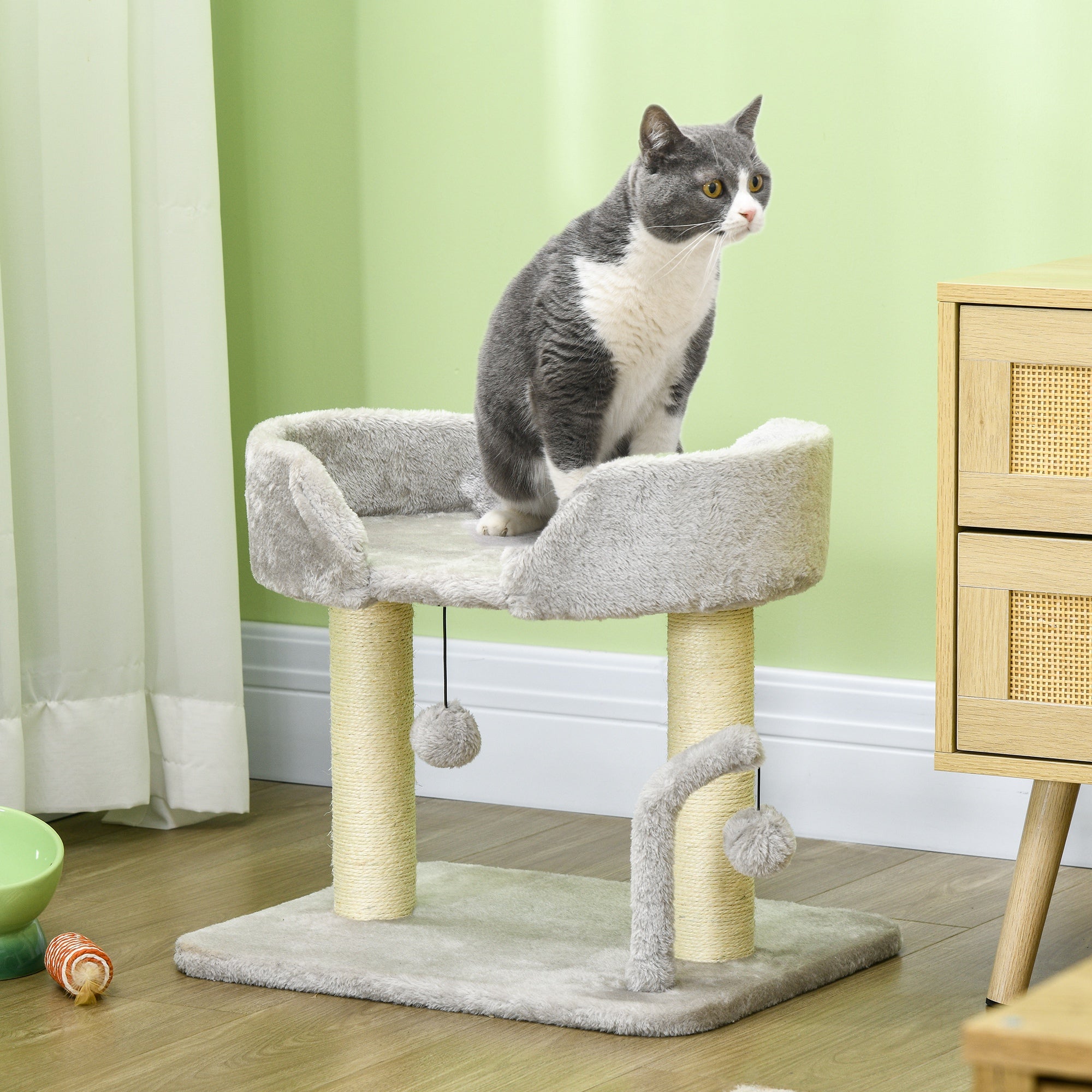 Cat Tower Condo for Indoor Cats, Small Cat Tree with Sisal Scratching Posts, Top Perch, Dangling Balls, Light Grey Cat Trees at Gallery Canada
