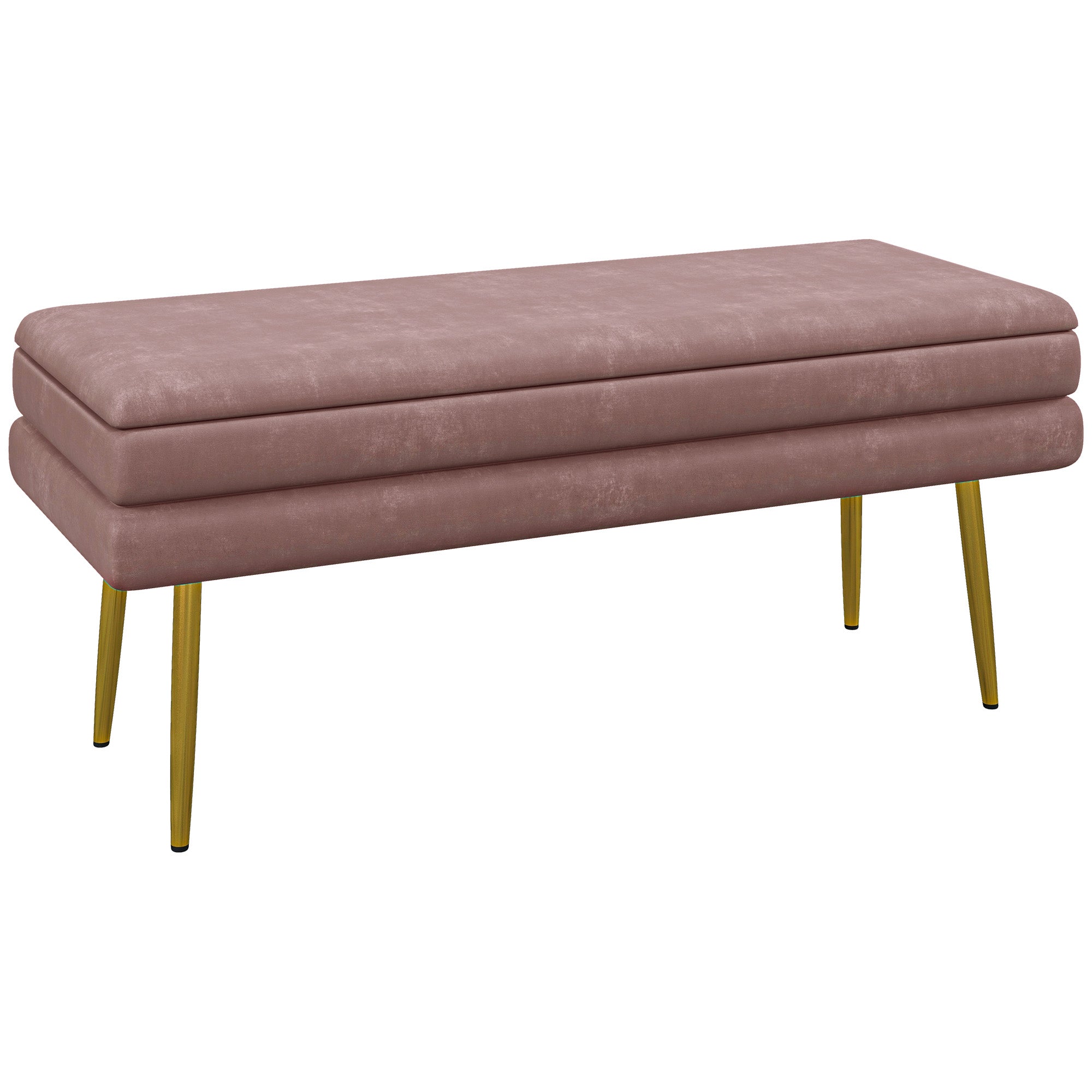 End of Bed Bench, Velvet-feel Upholstered Bench with Thick Padded Seat and Steel Legs, Modern Bedroom Bench, Pink Storage Ottomans & Benches   at Gallery Canada