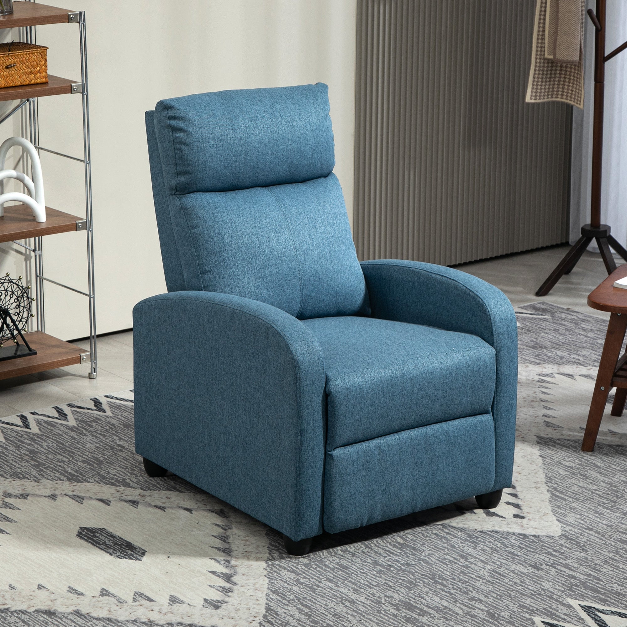 Fabric Recliner Chair Manual Home Theater Seating Single Reclining Sofa Chair with Padded Seat for Living Room, Blue Sofas & Reclining Chairs Blue  at Gallery Canada