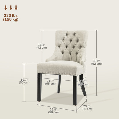 Swoop Air Linen Fabric Dining Chair Set of 2 with Nailhead Trim and Wood Legs Light Grey Dining Chairs   at Gallery Canada