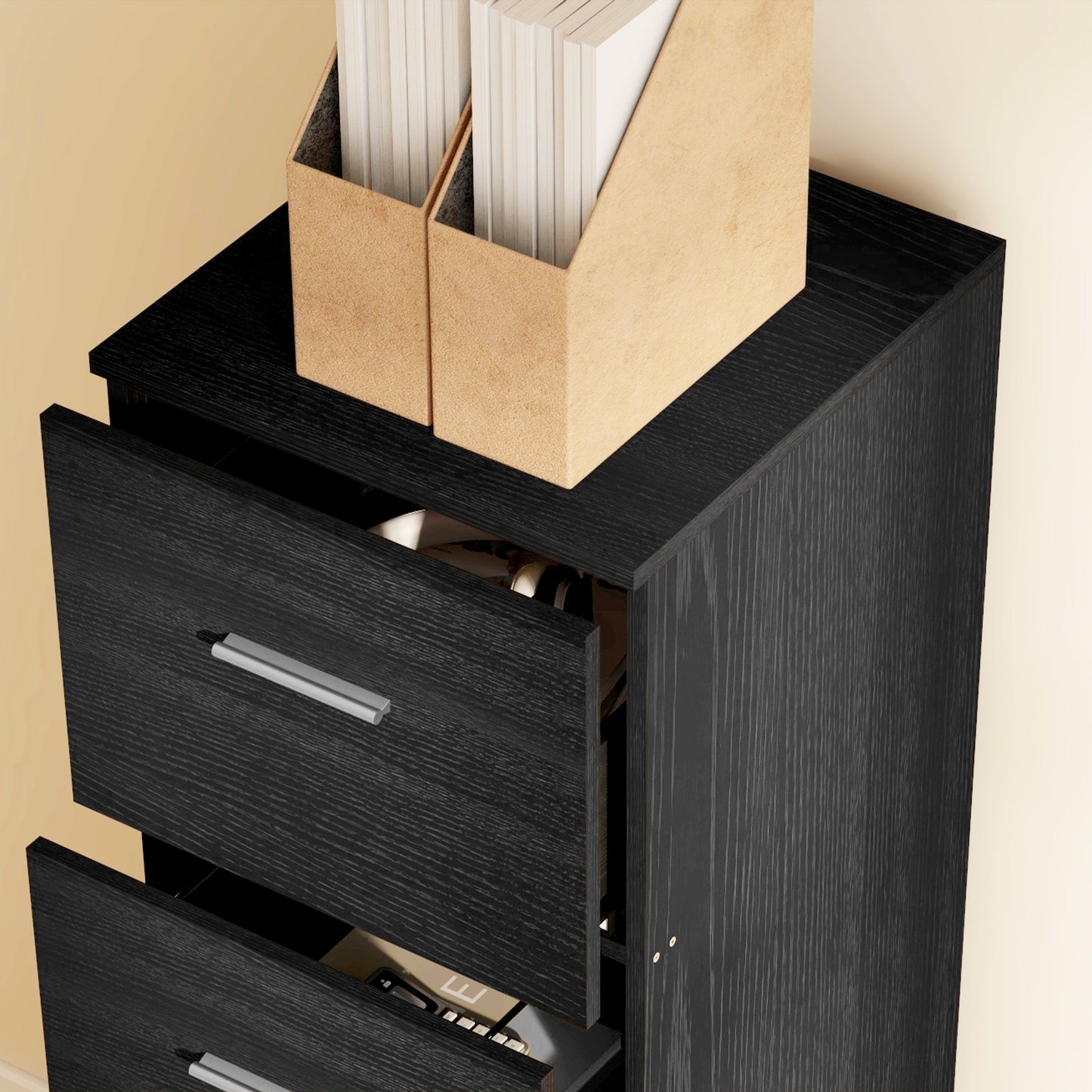 Vertical Filing Cabinet with Lock, 4 Drawer File Cabinet with Adjustable Hanging Bar for A4 and Letter Size, Black Office Cabinets & Cupboards   at Gallery Canada