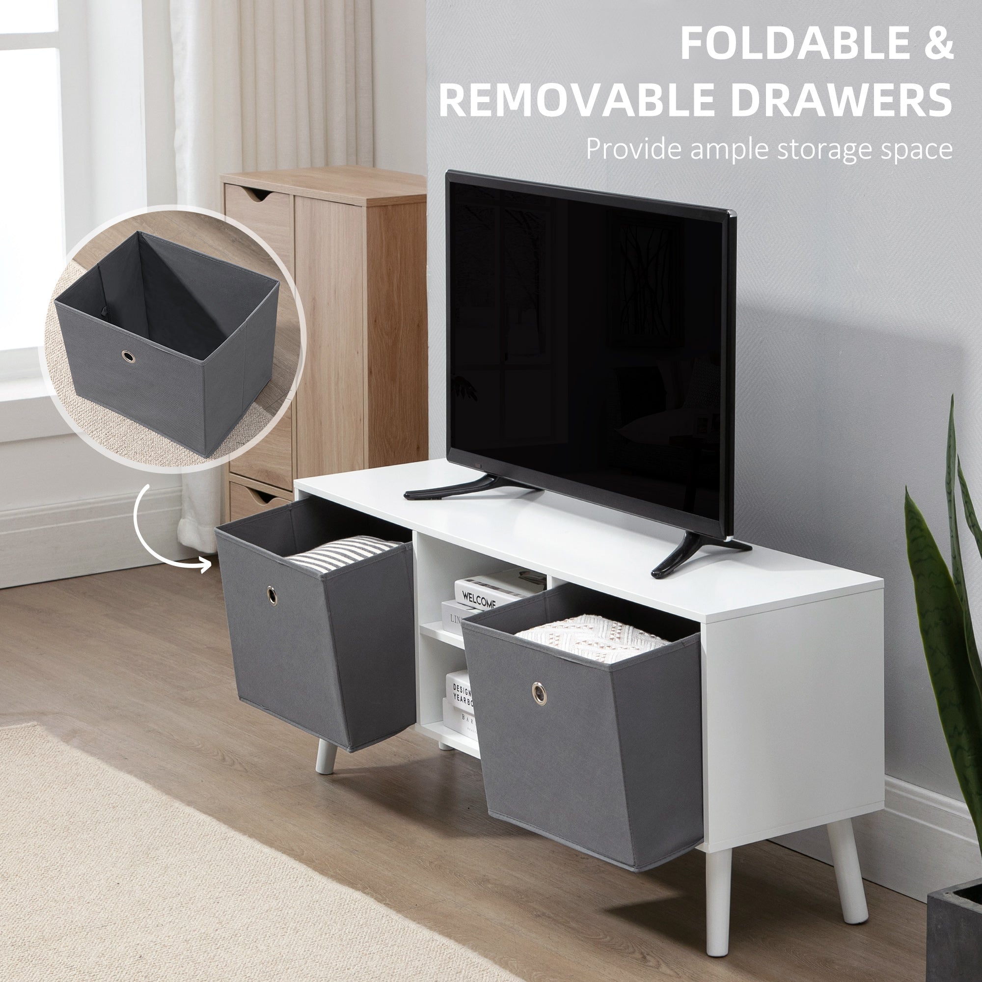 Modern TV Stand Cabinet with Foldable Drawers and Shelves for Living Room, Bedroom TV Stands at Gallery Canada