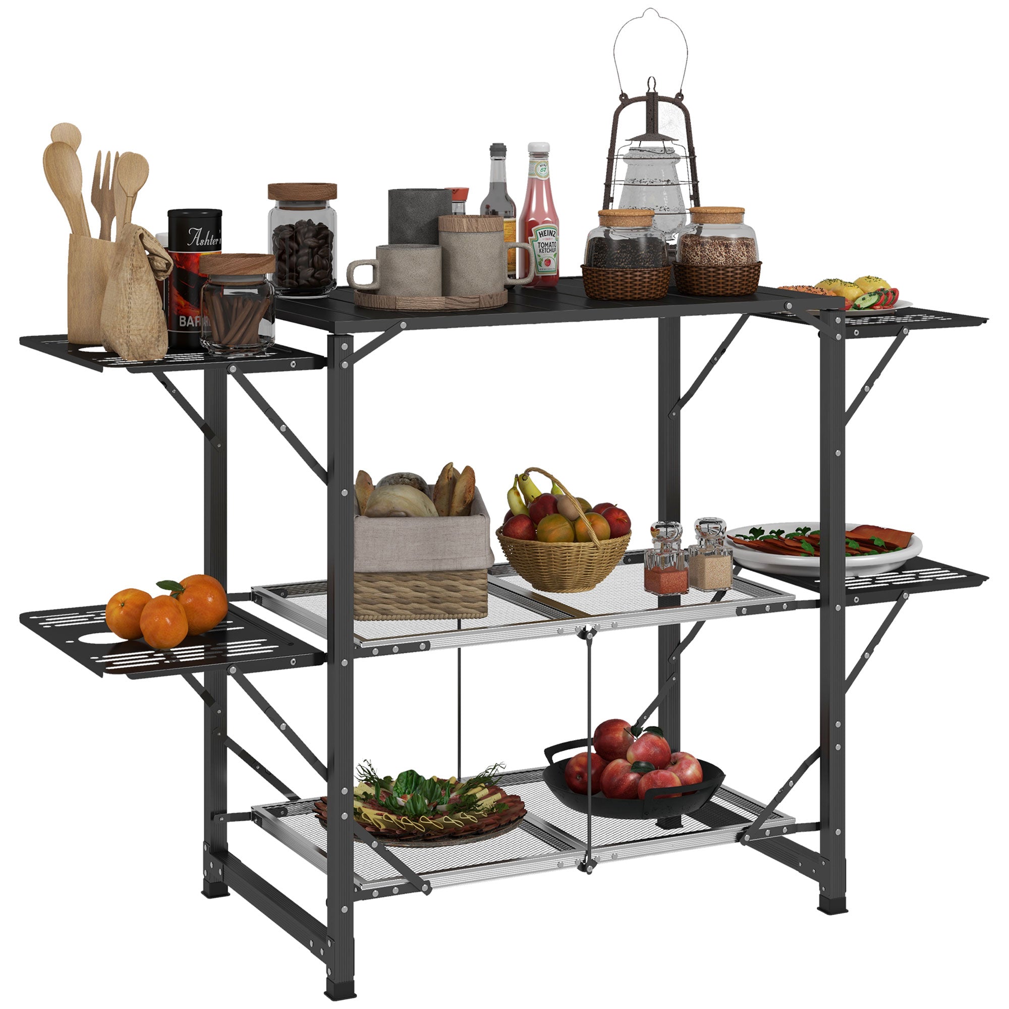 Aluminum Camping Kitchen, Folding Cook Station with Carrying Bag, 4 Side Tables, 2 Shelves for BBQ, RV, Picnic, Black Picnic Tables & Camping Chairs   at Gallery Canada