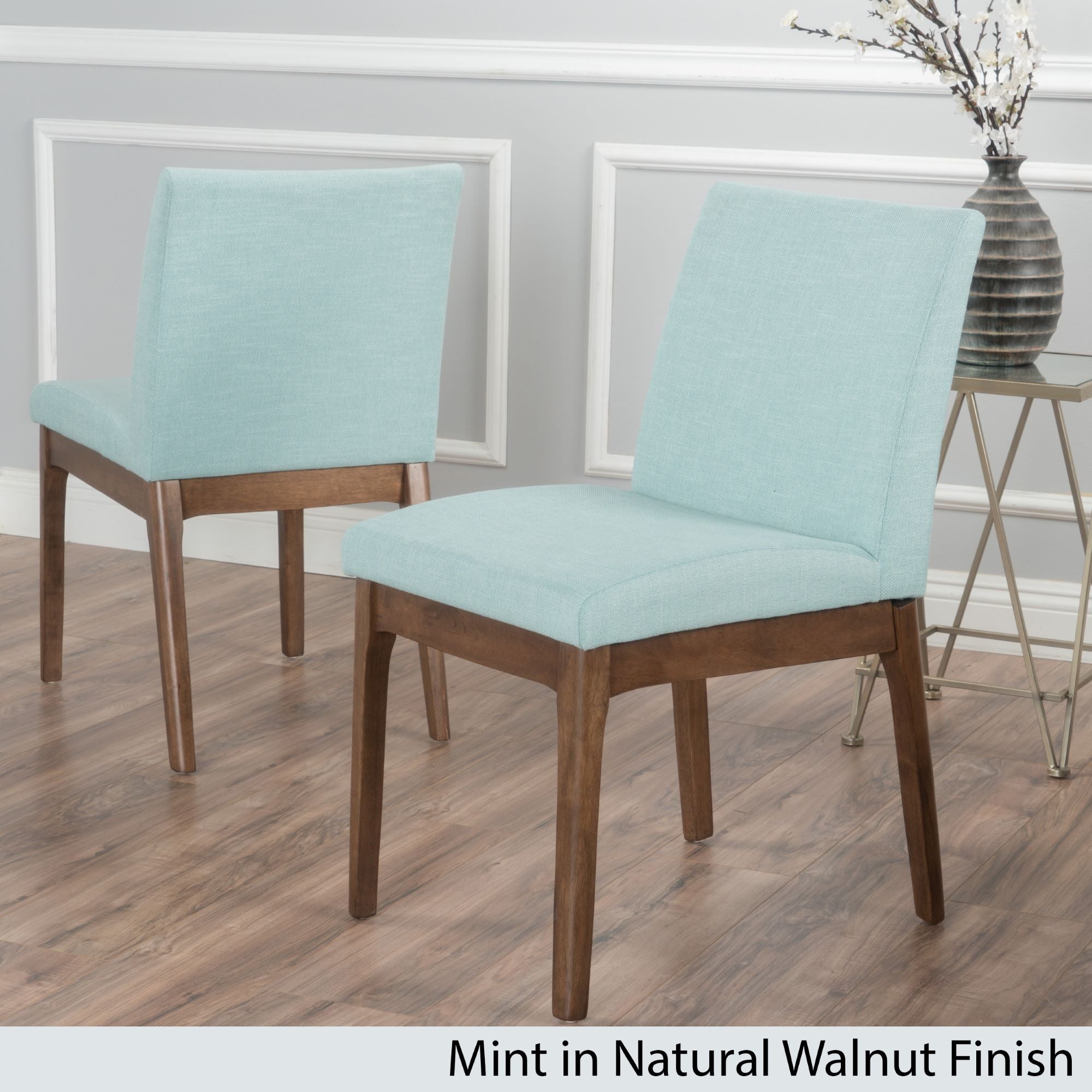 of 2 Scandinavian Dining Chairs with Rubberwood Legs, Walnut Finish, Upholstered Chairs for Dining Room, 17.5