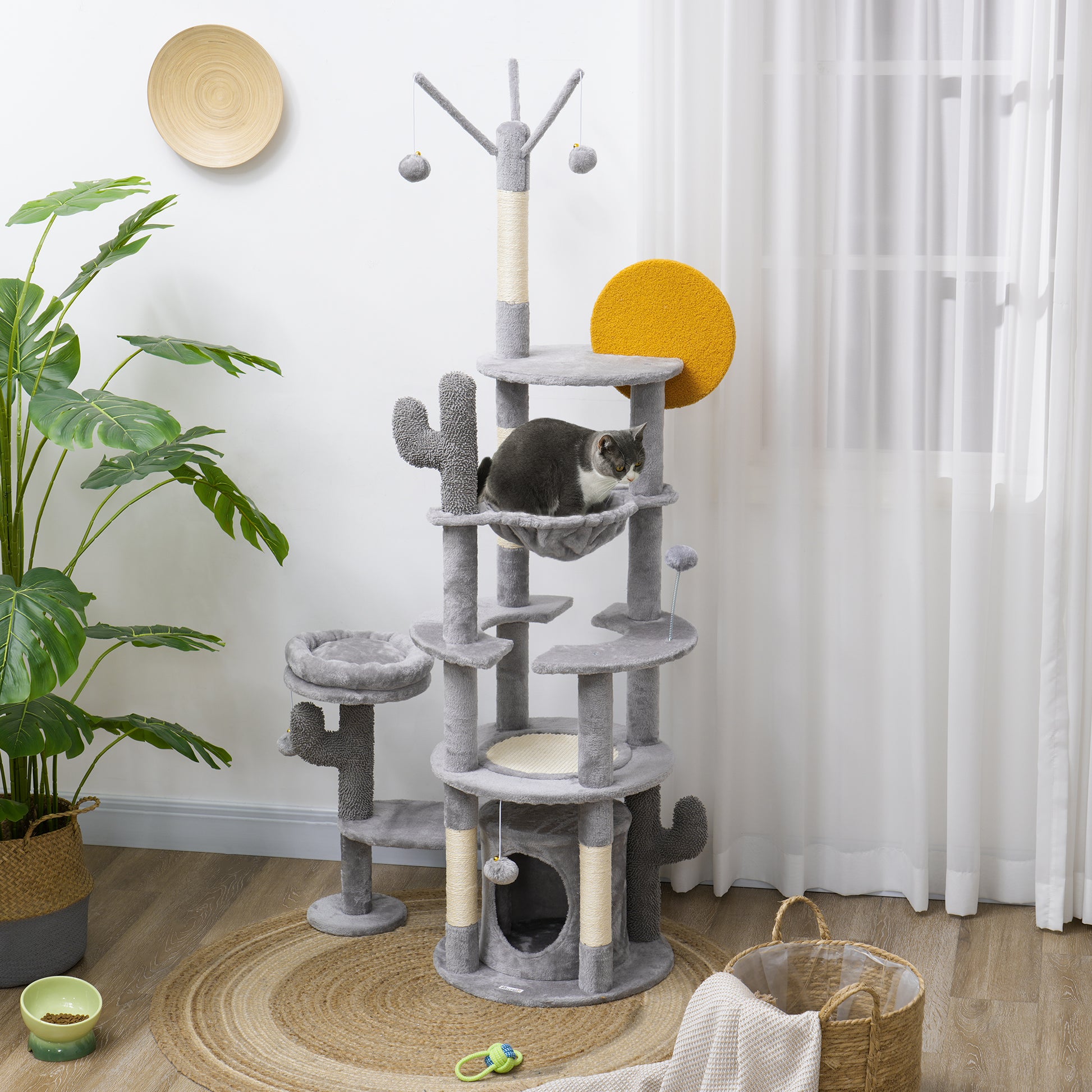 71" Cat Tree, Cat Tower with Scratching Posts, Sisal Pad, Cat Condo, Bed, Hammock, Platforms, Toy Balls, Light Grey Cat Towers   at Gallery Canada