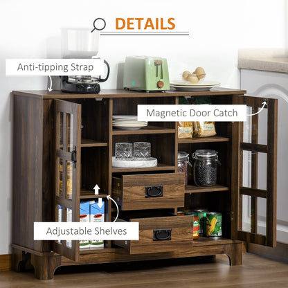 Sideboard Storage Cabinet Kitchen Cupboard Buffet Server with Glass Doors, 2 Drawers &; Adjustable Shelves for Living Room, Walnut Bar Cabinets   at Gallery Canada