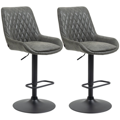 Retro Bar Stools Set of 2, Adjustable Kitchen Stool, Upholstered Bar Chairs with Back, Swivel Seat, Dark Grey Bar Stools Multi Colour  at Gallery Canada