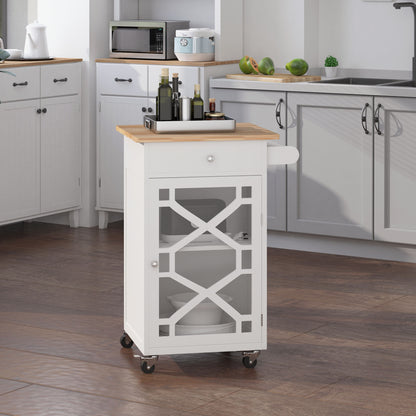 Kitchen Cart on Wheels, Rolling Kitchen Island with Drawer, Glass Door, Towel Rack and Adjustable Shelf, White Kitchen Islands & Kitchen Carts   at Gallery Canada