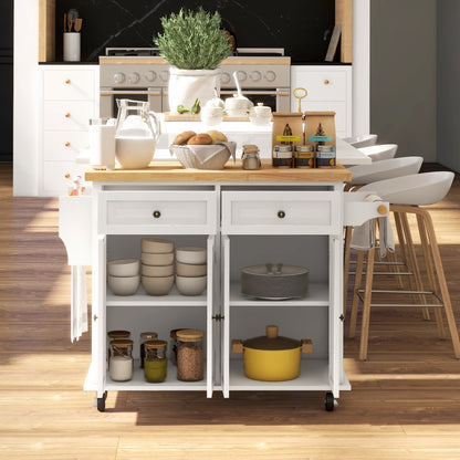 Kitchen Island with Storage, Rolling Trolley Cart with Rubber Wood Top, Spice Rack, Towel Rack, Cream White Kitchen Islands & Kitchen Carts   at Gallery Canada