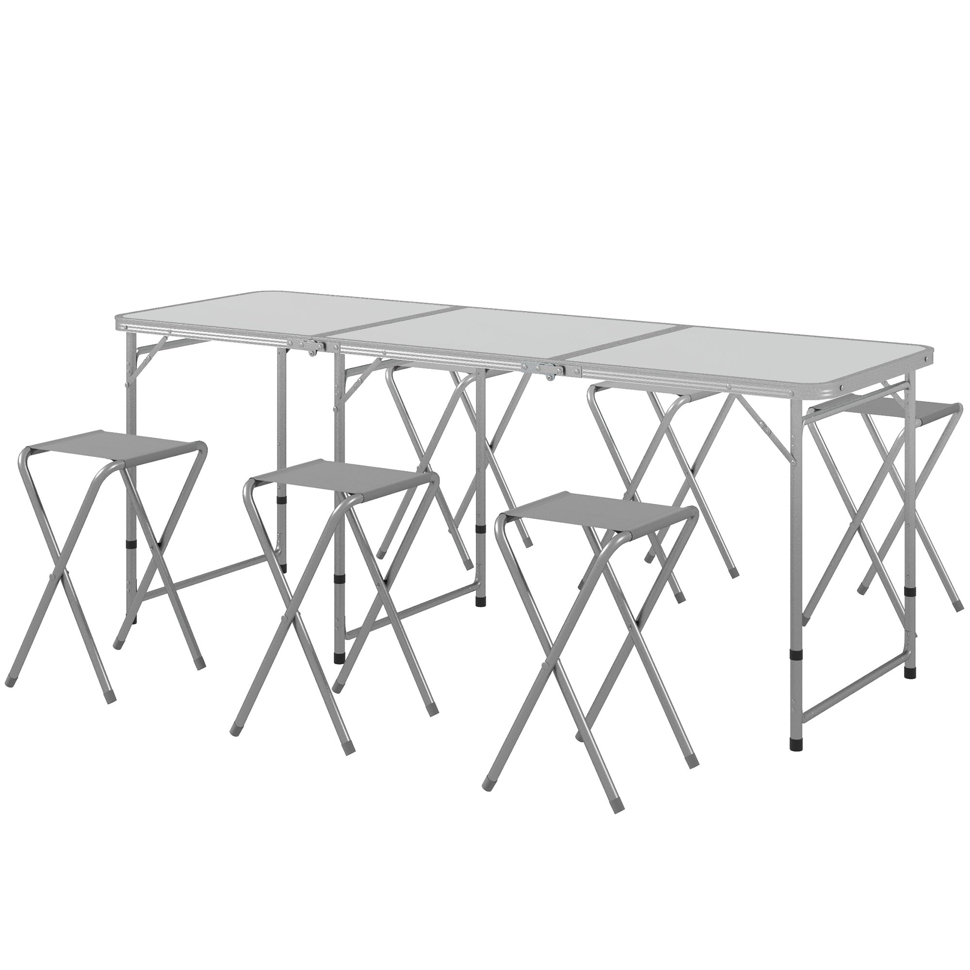 Folding Picnic Table and 6 Stools, Camping Table and Chairs with Aluminum Frame for Outdoor, Picnic, Beach, BBQ, Grey Picnic Tables & Camping Chairs   at Gallery Canada