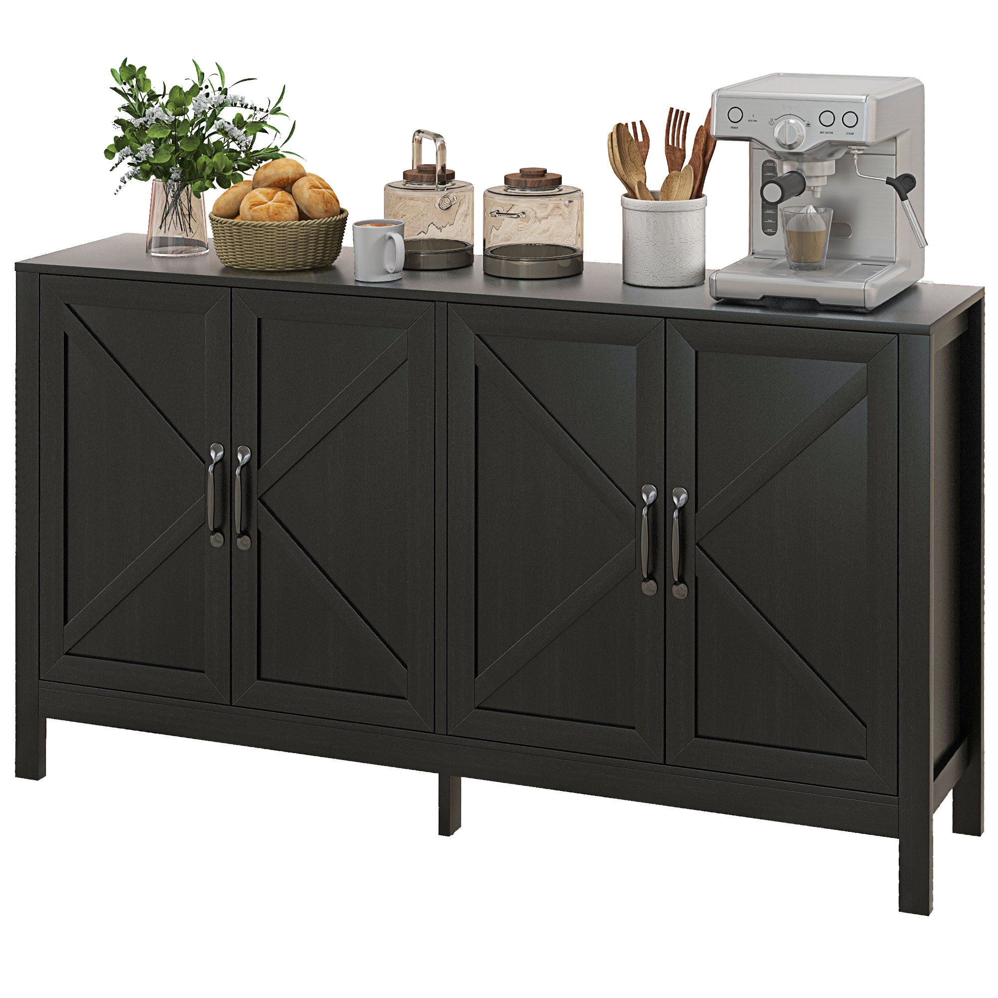 Sideboard Buffet, Storage Cabinet with Barn Door and Adjustable Shelf, TV Stand for TVs up to 65 Inches, Black Oak Bar Cabinets Black Oak at Gallery Canada