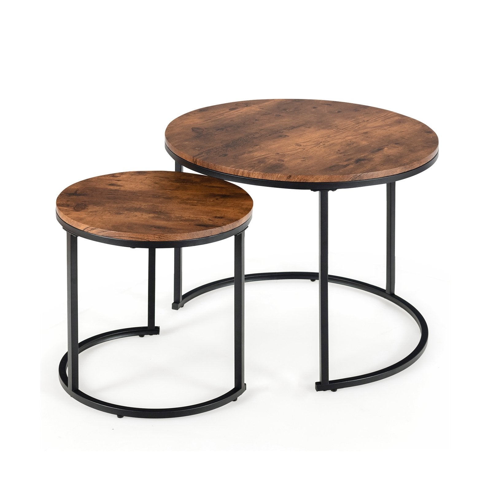 Set of 2 Modern Round Stacking Nesting Coffee Tables for Living Room, Rustic Brown Coffee Tables   at Gallery Canada