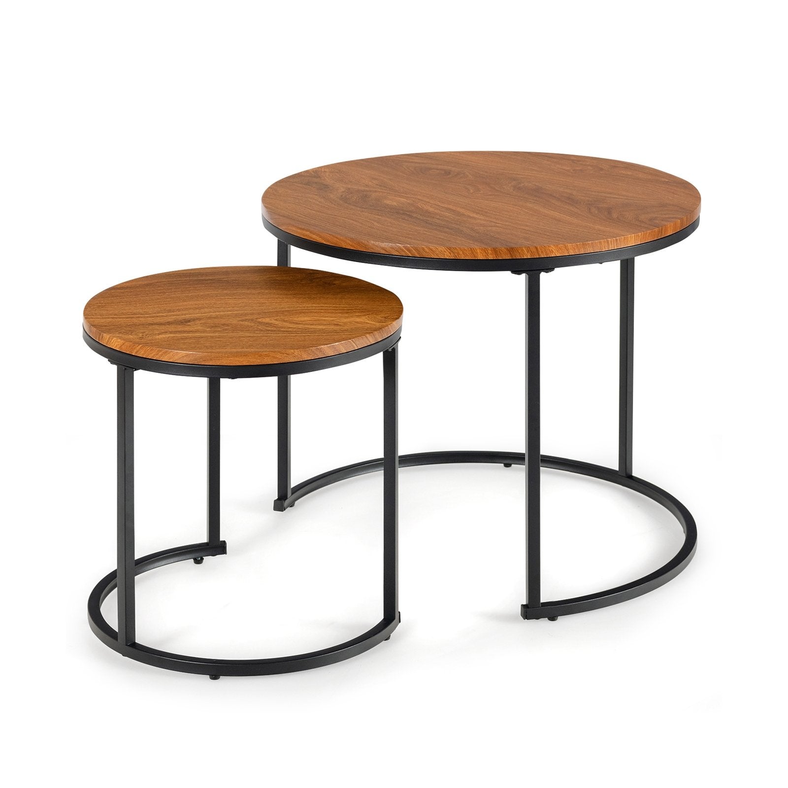 Set of 2 Modern Round Stacking Nesting Coffee Tables for Living Room, Brown Coffee Tables   at Gallery Canada