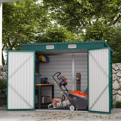 8 x 4FT Galvanized Garden Storage Shed, Metal Outdoor Shed with Double Doors and 2 Vents, Green Sheds   at Gallery Canada