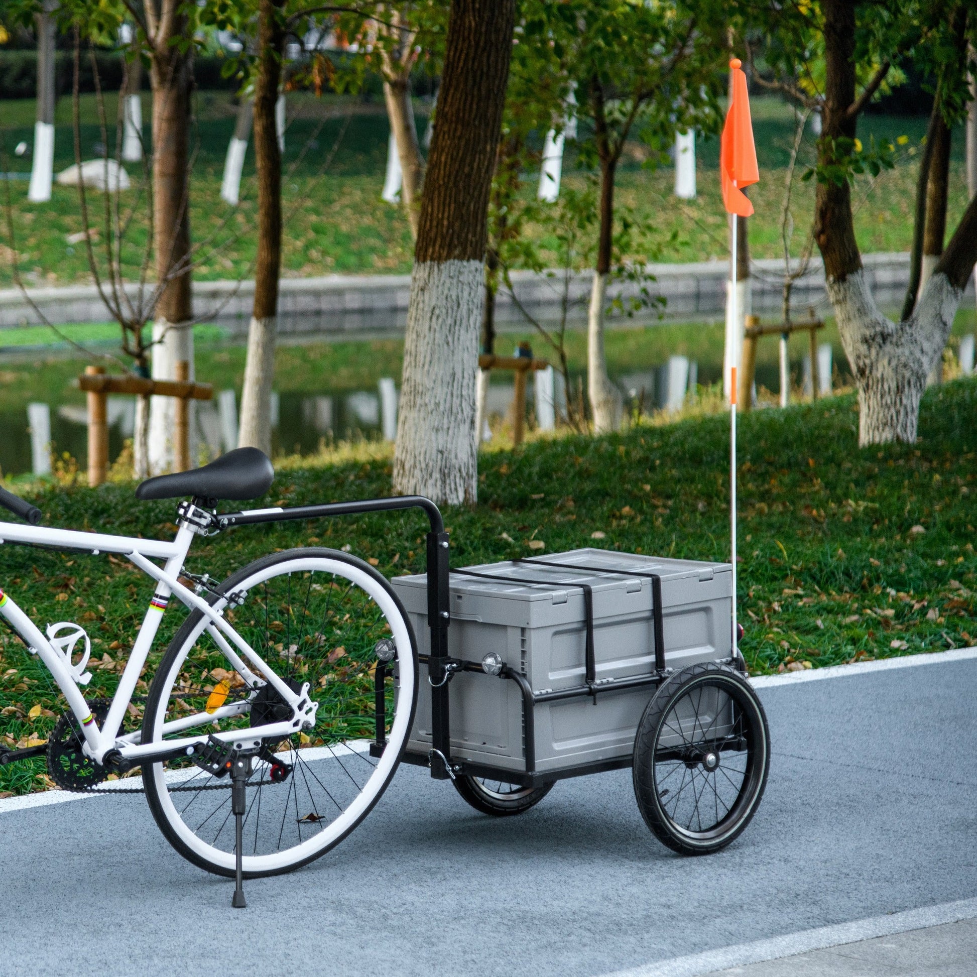 Steel Trailer for Bike, Bicycle Cargo Trailer with Foldable Storage Box and Safe Reflectors, Max Load 88LBS Bike Cargo Trailers   at Gallery Canada