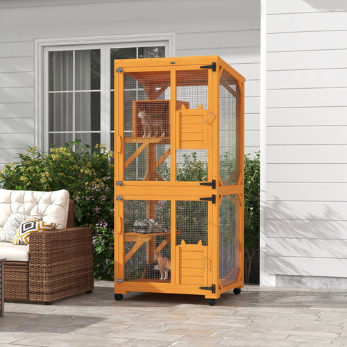 Catio Outdoor, Elevated Design, with Wheels, Resting Box, Water-Resistant, Multi Platforms, Orange