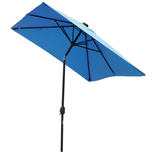 6' x 10' Patio Umbrella with 22 LED Solar Lights and Tilt, Rectangular Outdoor Table Umbrella with Crank, Light Blue