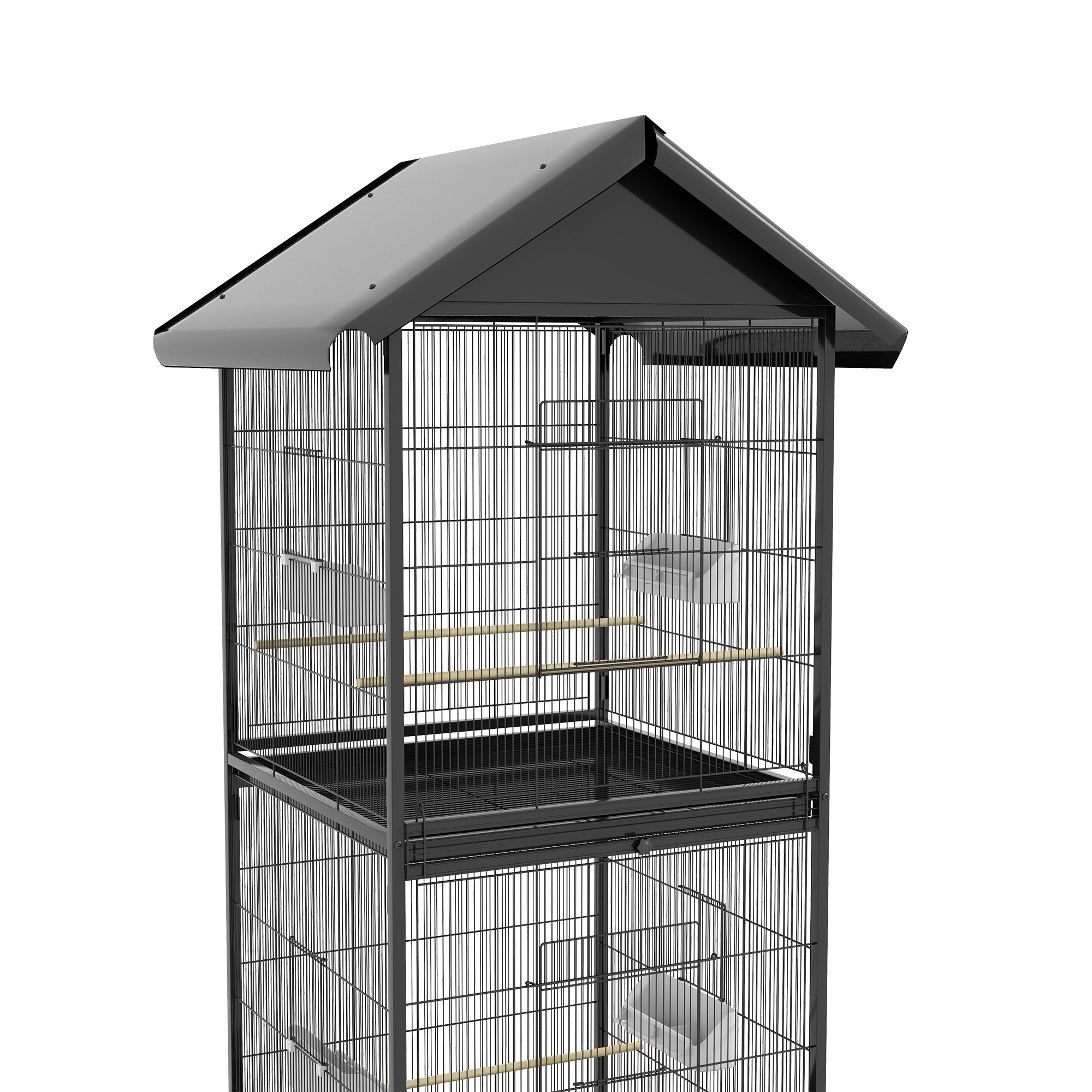 Wrought Metal Bird Cage Feeder with Rolling Stand Perches Food Containers Doors Wheels 67