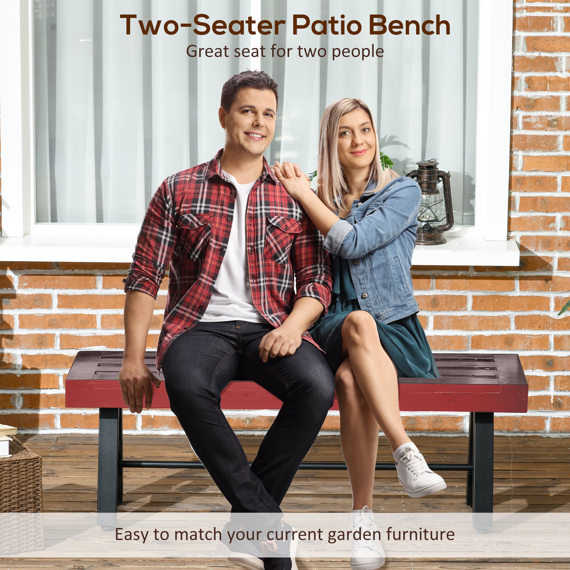 Patio Wooden Bench, Outdoor Garden Bench with Slatted Seat, Front Porch Loveseat for Conservatory, Garden, Poolside, Deck, Brown Outdoor Benches at Gallery Canada