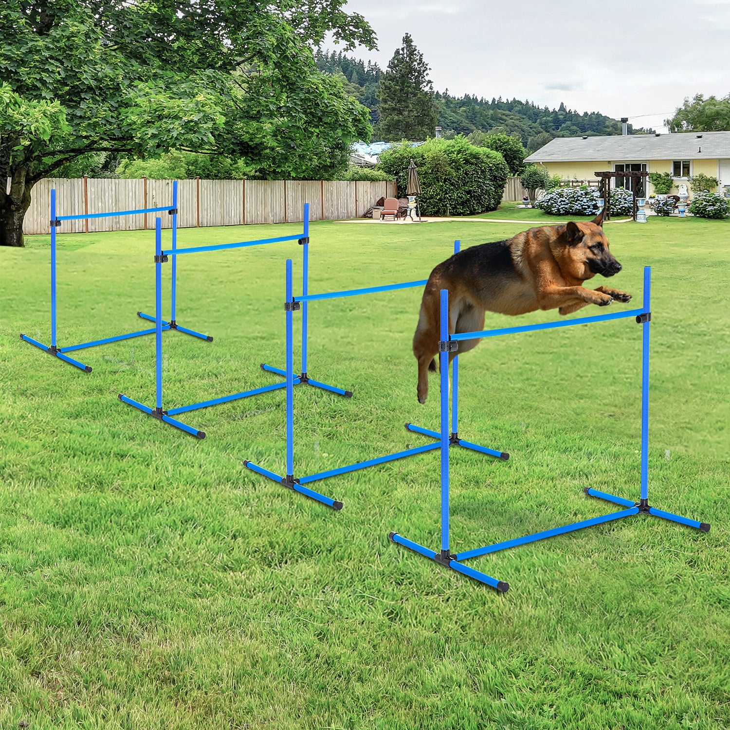 Set of 4 Dog Agility Training Equipment Adjustable Jump Bar Pet Exercise Kit with Carrying Bag (Blue) Dog Agility Training Equipment at Gallery Canada