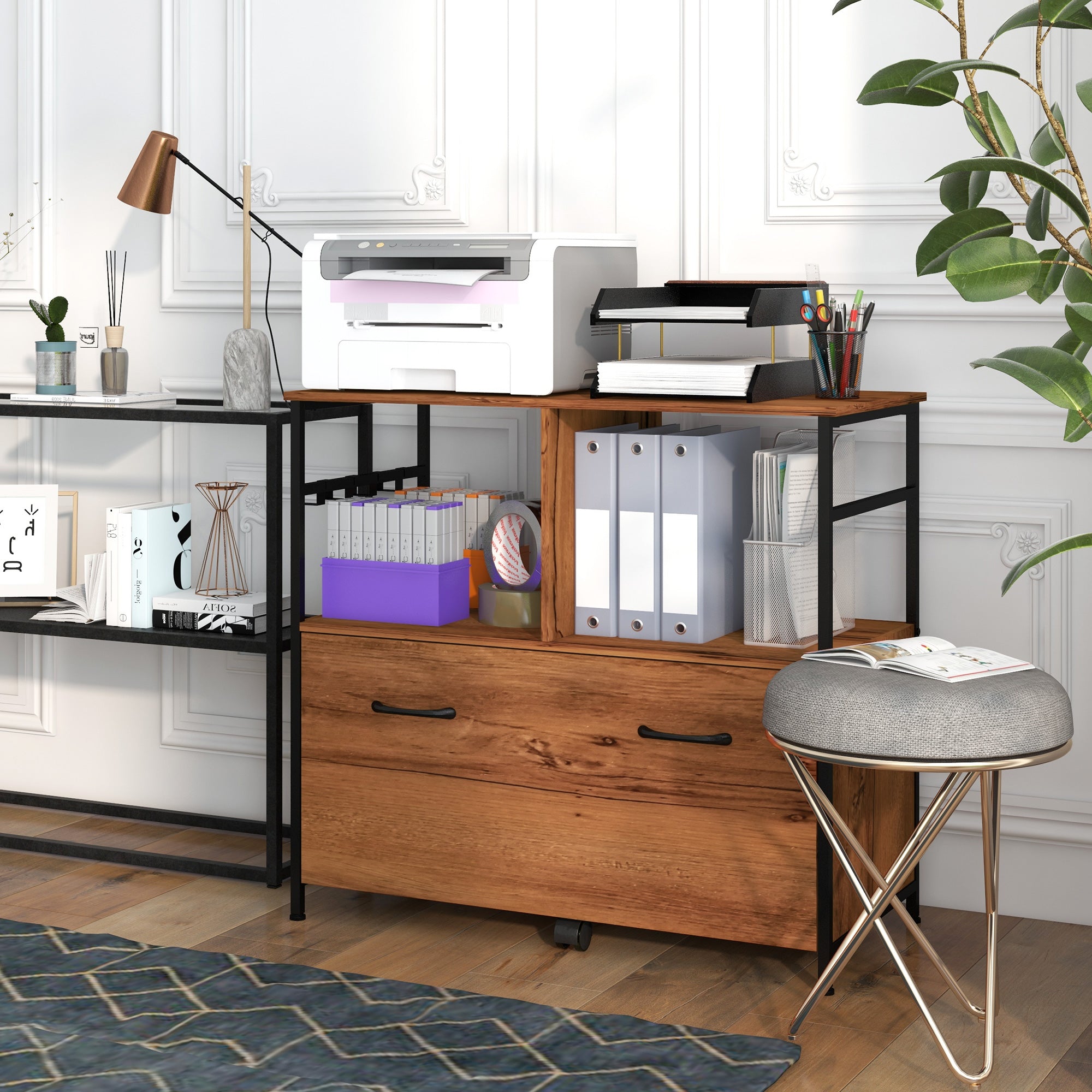 Industrial Vertical Filing Cabinet with Shelves, Hooks, Drawer, Rustic Brown Office Cabinets & Cupboards   at Gallery Canada