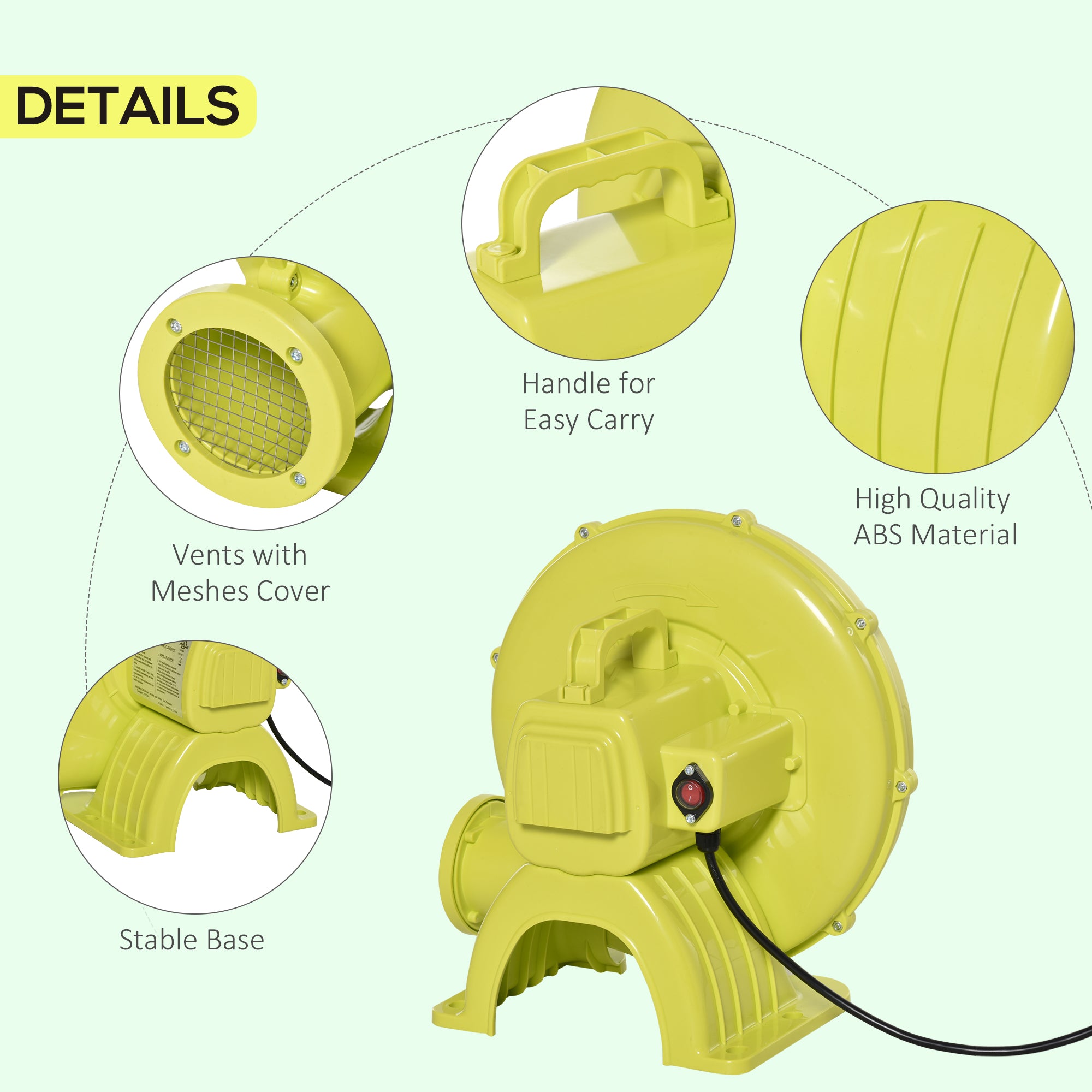 Electric Air Blower 450-Watt Fan Blower Compact and Energy Efficient Pump Indoor Outdoor for Inflatable Bounce House, Bouncy Castle and Pneumatic Swimming Pool, Yellow Inflatables at Gallery Canada