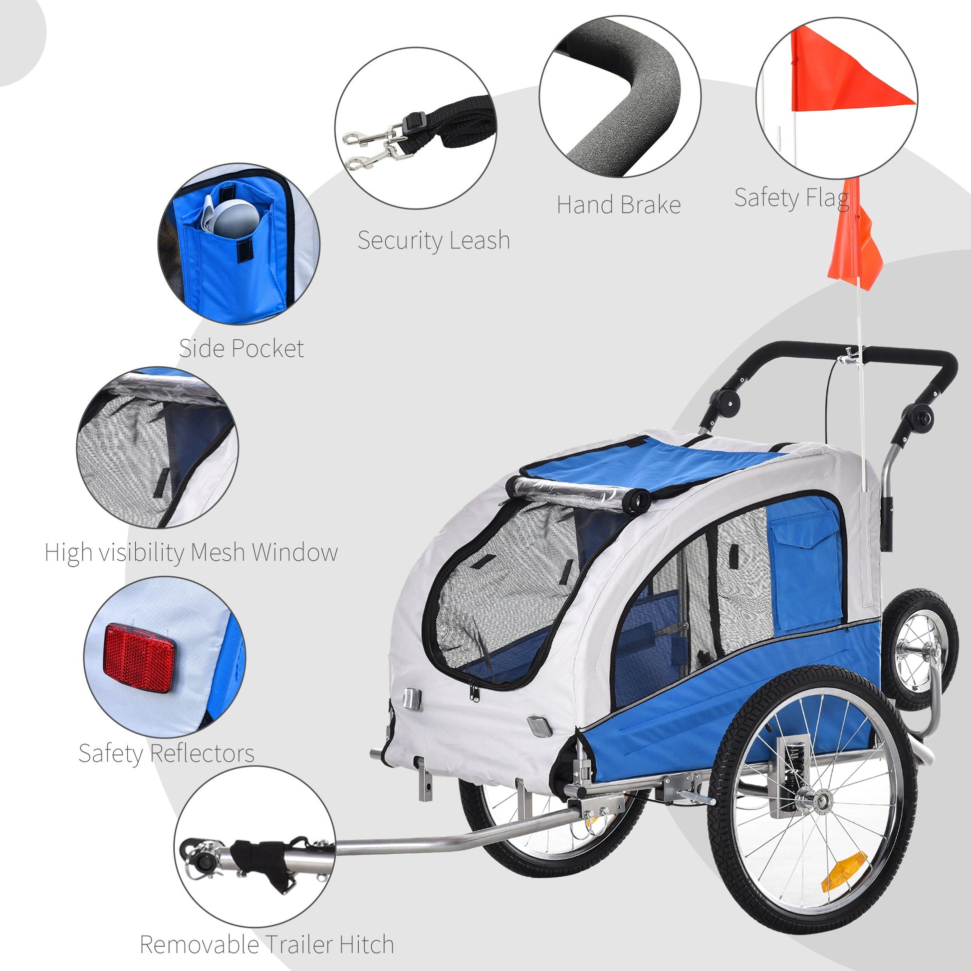 Dog Bike Trailer 2-In-1 Pet Stroller Cart Bicycle Wagon Cargo Carrier Attachment for Travel with Suspension, Hitch, Storage Pockets, Blue Dog Bike Trailers & Strollers   at Gallery Canada