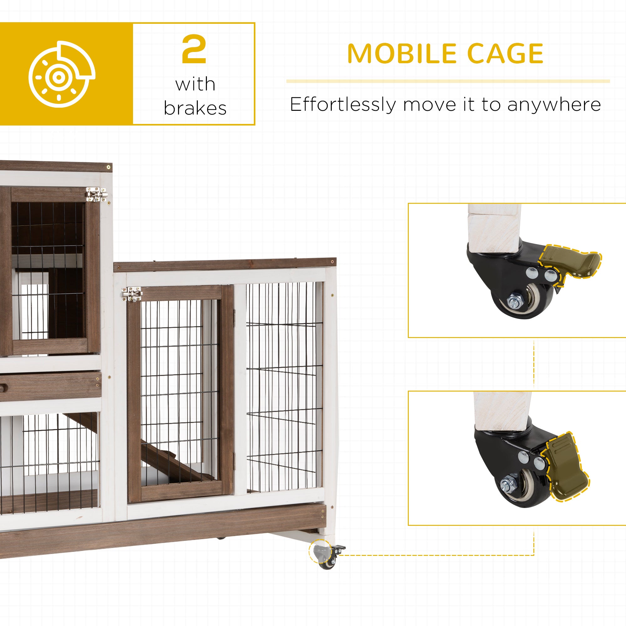 Rabbit Hutch Indoor Bunny Cage Guinea Pig House on Wheels with Run, Pull Out Trays, Brown and White Rabbit Hutch   at Gallery Canada