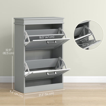 Shoe Storage Cabinet with 2 Flip Drawers and Adjustable Shelves, Narrow Shoe Cabinet for 10 Pairs of Shoes, Grey