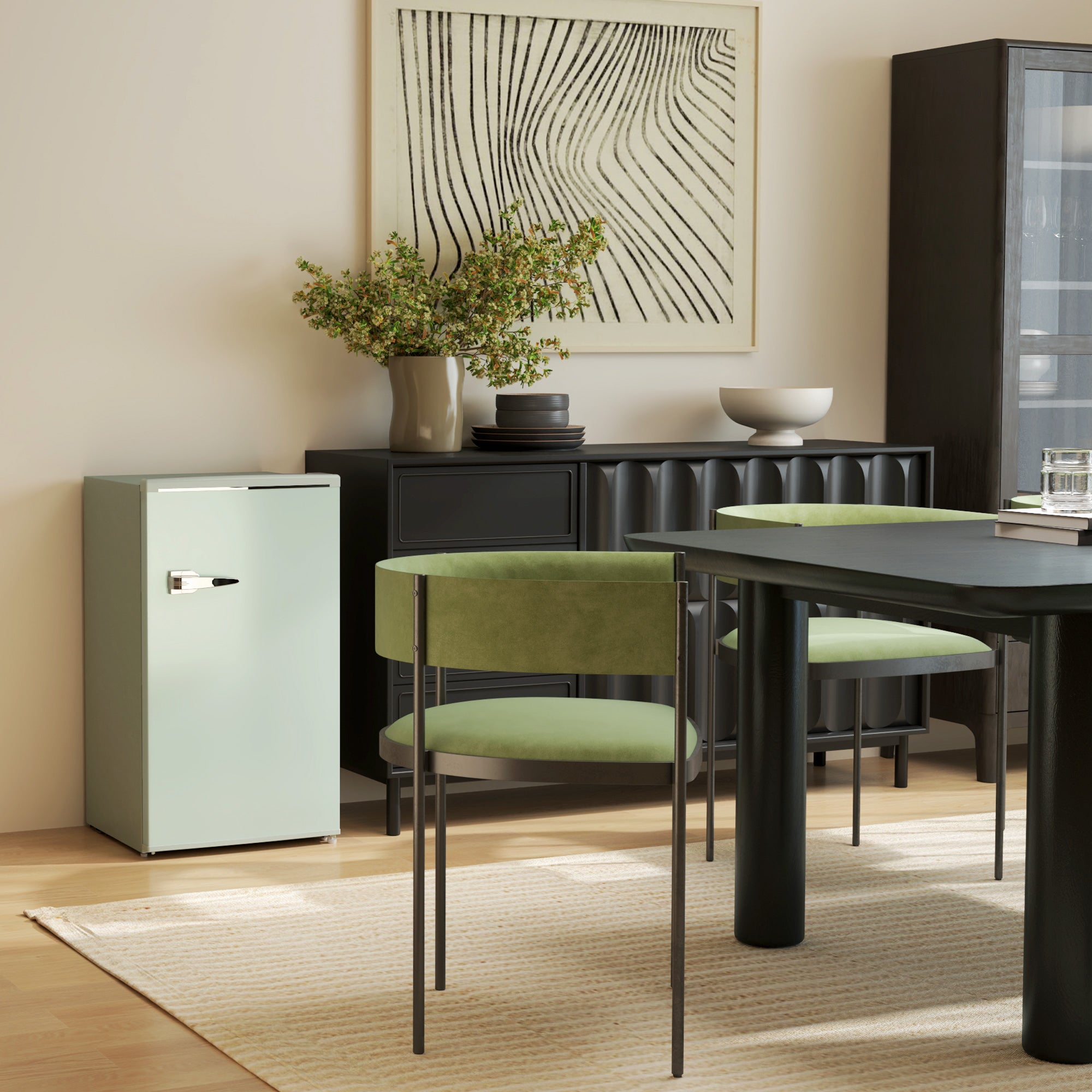 Retro Mini Fridge, 3.1 Cu. Ft Single Door Compact Refrigerator with Adjustable Thermostat, 2 Glass Shelves, Green Small Kitchen Appliances at Gallery Canada