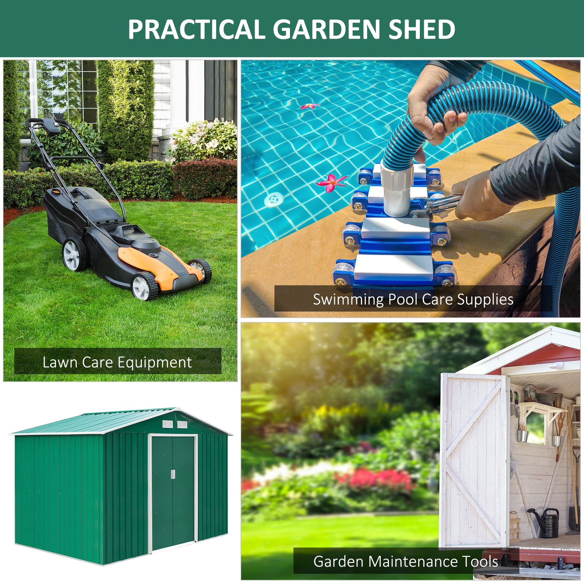 9.1' x 6.4' x 6.3' Garden Storage Shed w/Floor Foundation Outdoor Patio Yard Metal Tool Storage House w/ Double Doors Green Sheds   at Gallery Canada