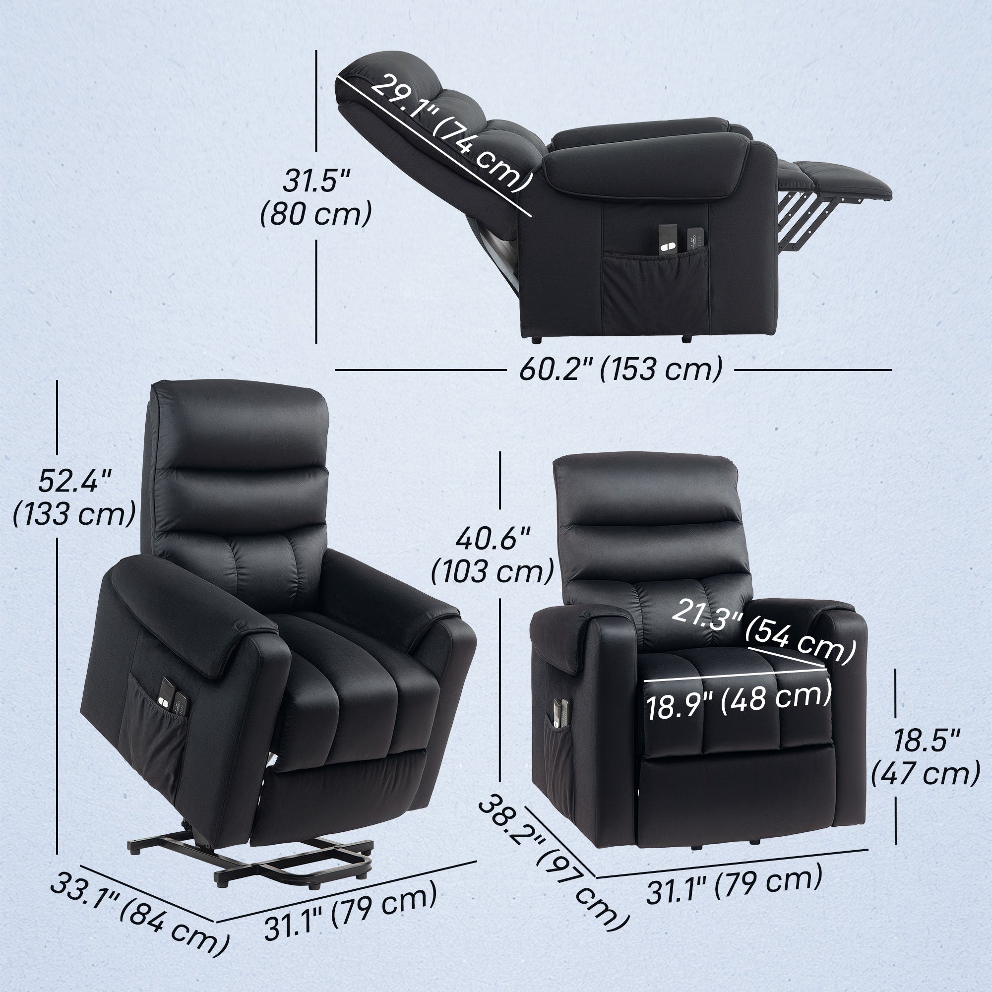 Lift Chair for Elderly, Massage Recliner Chair with 8 Vibration Points, Footrest, Remote Control, Side Pockets, Black Sofas & Reclining Chairs at Gallery Canada