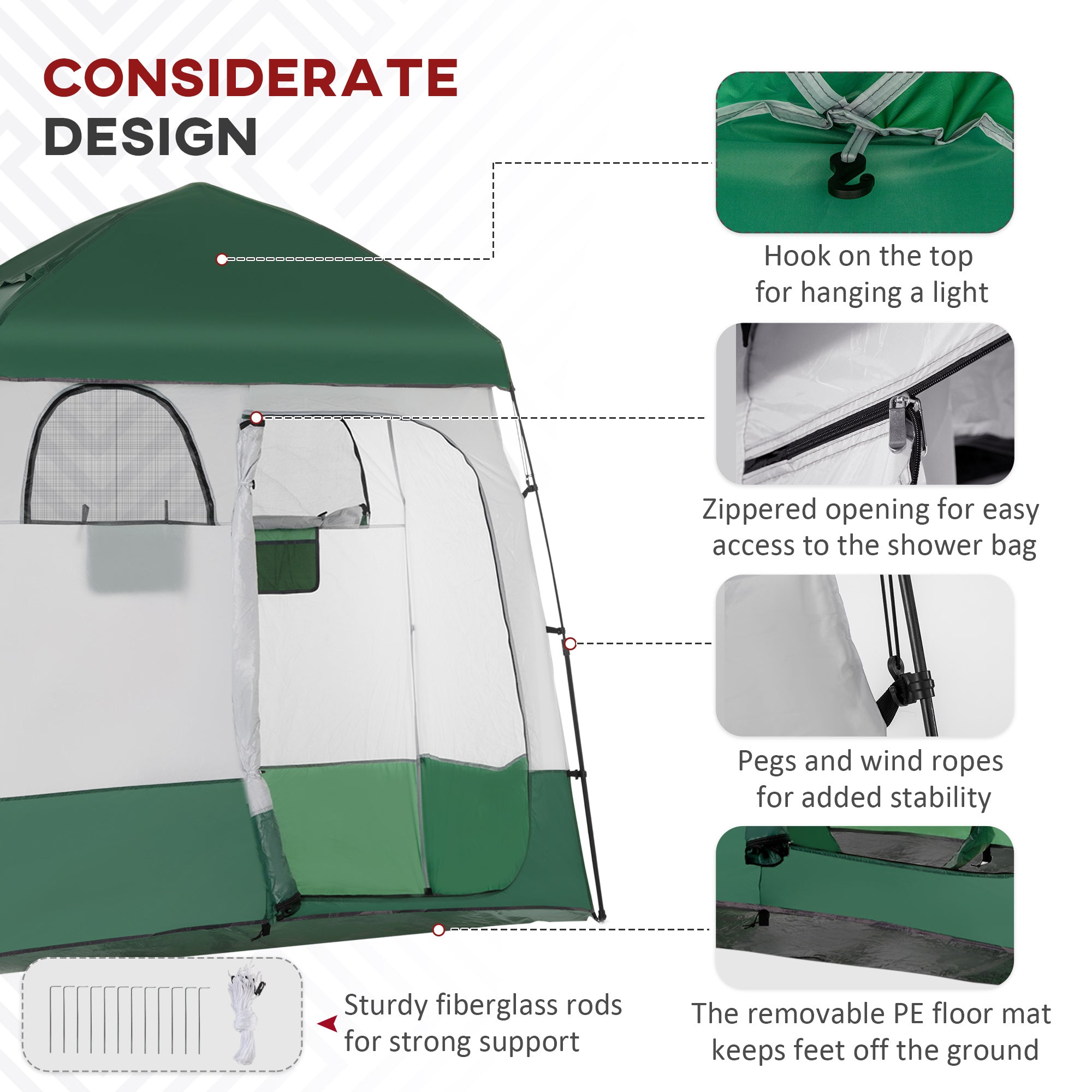 Outdoor Portable Pop Up Shower Tent Changing Tent Privacy Enclosure with 2 Rooms, Shower Bag, Floor for Camping, Green Camping Tents at Gallery Canada