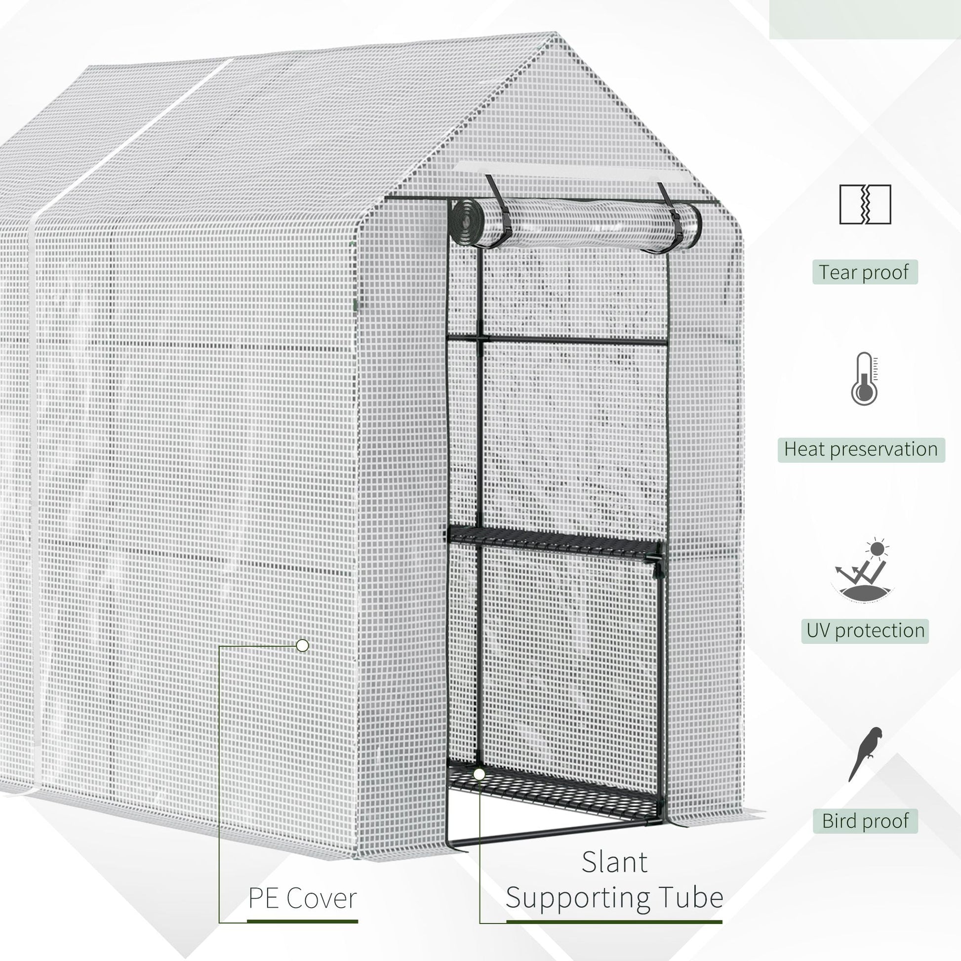 73" x 47" x 75" Walk-in Greenhouse Outdoor Portable Plant Flower Growth Warm House Garden Tunnel Shed with Roll-up Door and 4 Shelves, White Walk In Greenhouses   at Gallery Canada