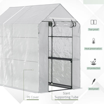 73" x 47" x 75" Walk-in Greenhouse Outdoor Portable Plant Flower Growth Warm House Garden Tunnel Shed with Roll-up Door and 4 Shelves, White Walk In Greenhouses   at Gallery Canada