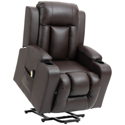 Electric Power Lift Chair, PU Leather Recliner Sofa with Footrest, Remote Control and Cup Holders, Brown Electric Power Lift Chairs   at Gallery Canada