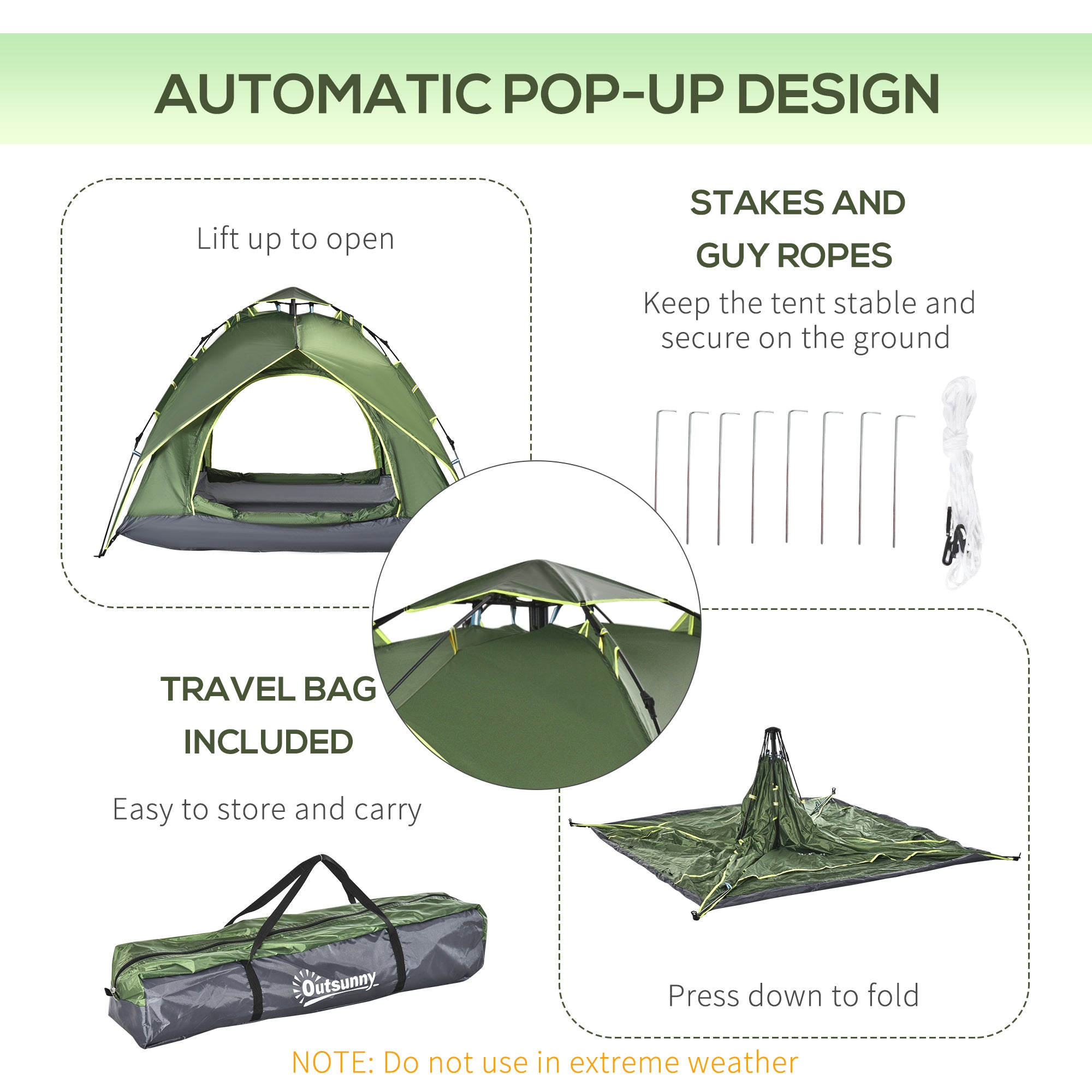 Camping Tent, 3 Person Family Tent, 1000mm Waterproof, with Sewn-in Groundsheet and Carry Bag, for Fishing, Dark Green Camping Tents at Gallery Canada