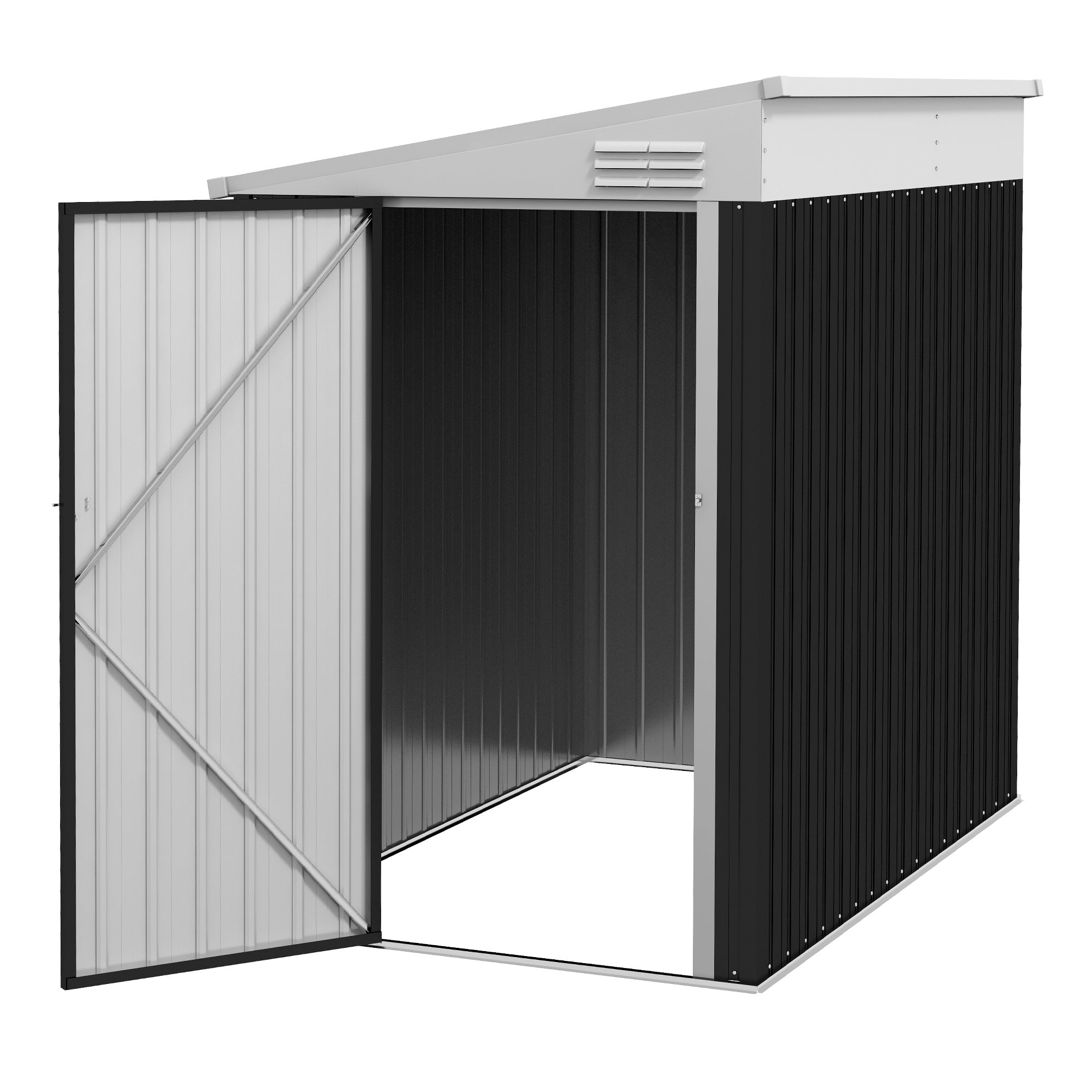 4' x 6' Garden Storage Shed Lean to Shed Outdoor Metal Tool House with Lockable Door and Air Vents for Patio, Lawn Sheds Dark Grey  at Gallery Canada