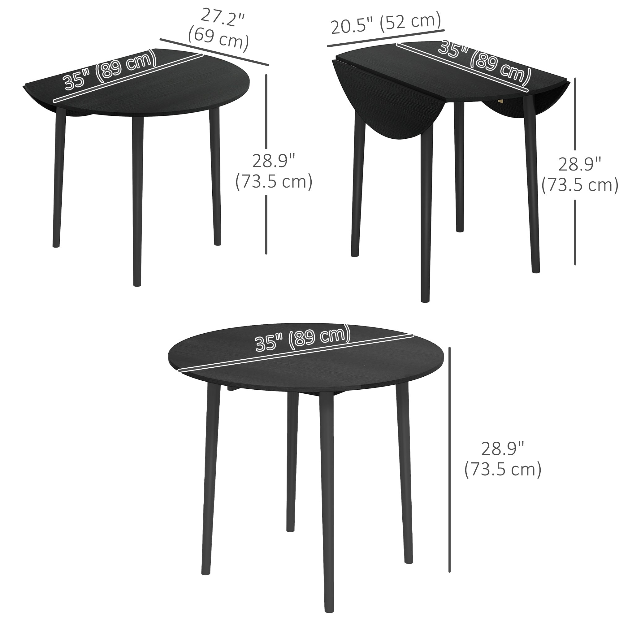 Folding Dining Table, Round Drop Leaf Kitchen Table for Small Spaces with Wood Legs, Distressed Black Bar Tables & Dining Tables at Gallery Canada