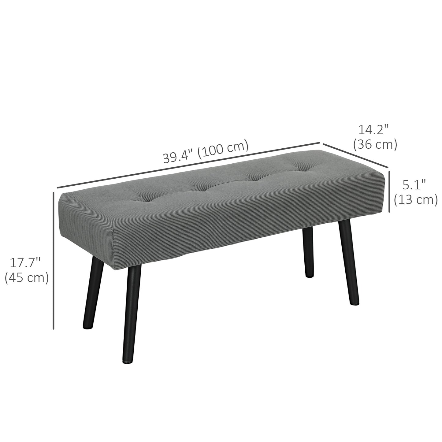 39" Upholstered Ottoman Bench, Corduroy Entryway Bedroom Bench with Padded Seat and Steel Legs for Bedroom, Grey Storage Ottomans & Benches   at Gallery Canada