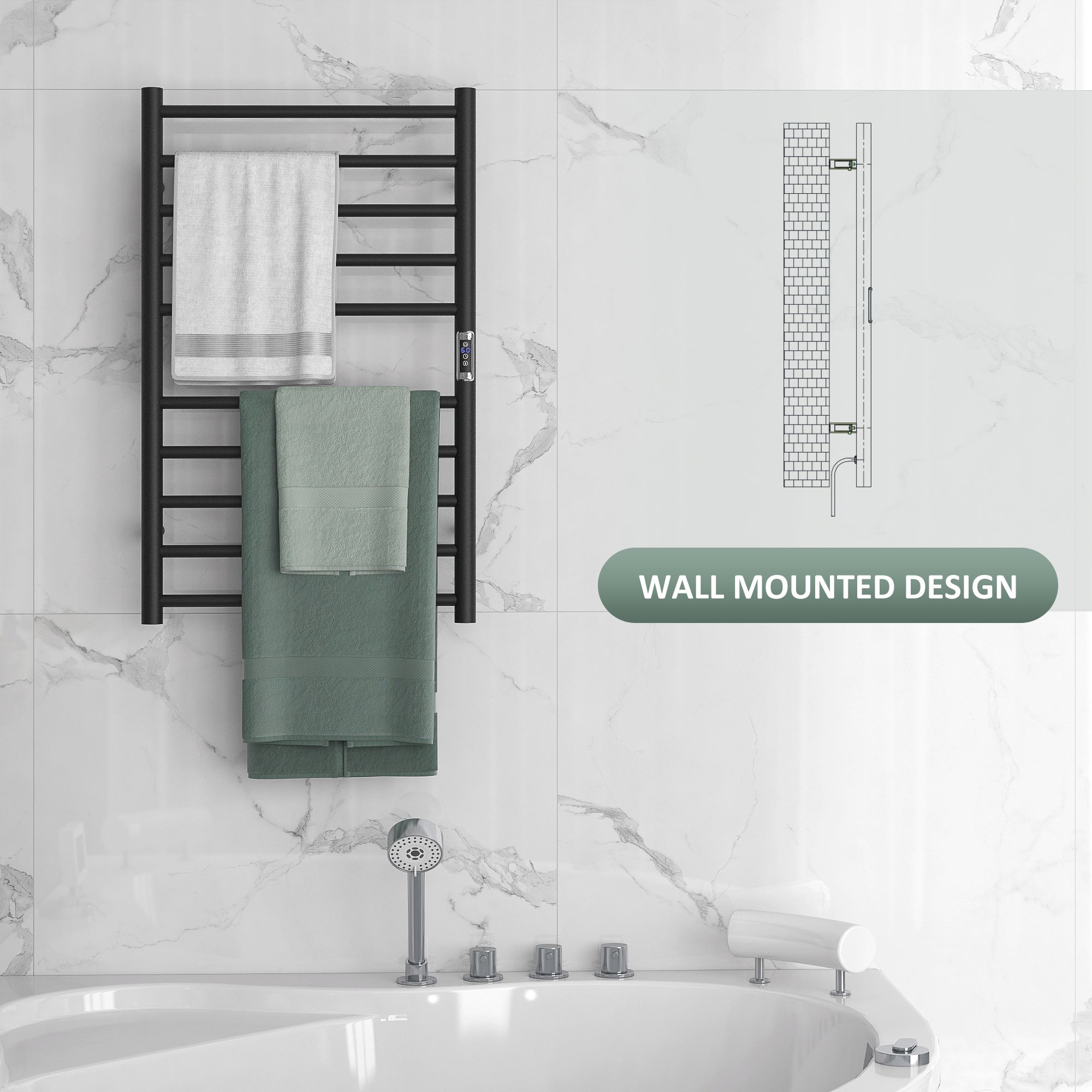 Wall Mounted Heated Towel Rack 10-Bar Electric Towel Warmer with Timer Adjustable Temperature Plug-in Bath Accessories   at Gallery Canada