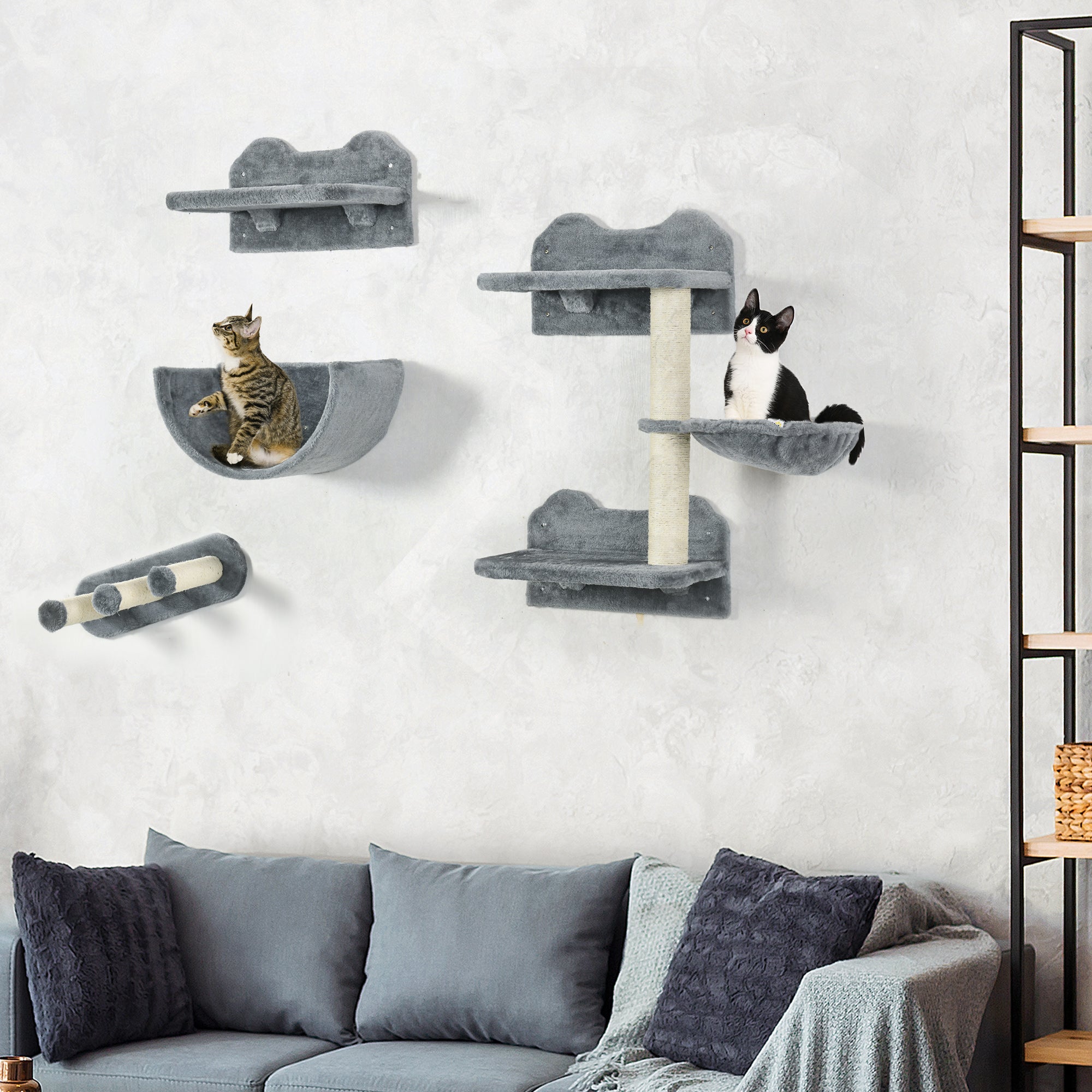 Cat Wall Shelves, 3PCs Cat Shelves with Hammock, Scratching Post, 3 Steps, Jumping Platforms, Wall Mounted Cat Climber, Grey Cat Climbing Wall at Gallery Canada