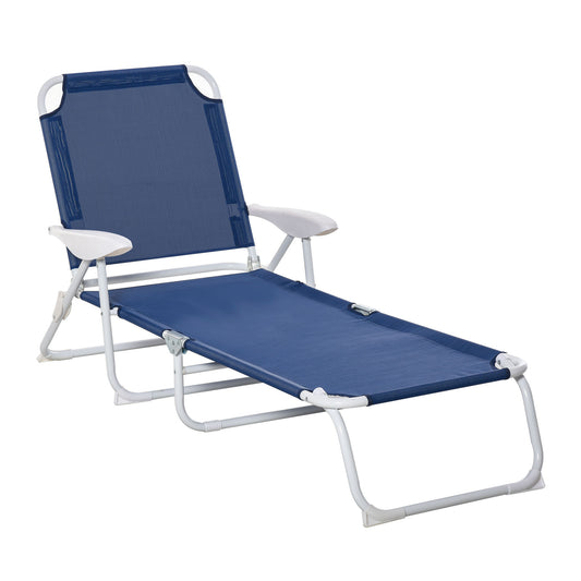 Outdoor Lounge Chair, Patio Garden Folding Chaise Lounge Sun Beach Reclining Tanning Chair with 4-Level Adjustable Backrest, Blue Lounger Chairs   at Gallery Canada