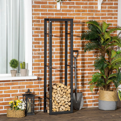 Firewood Rack Outdoor, Log Holder Fireplace Storage Rack with Handles and 220 lbs. Weight Capacity, 15.7" x 9.8" x 59.1", Black Firewood Racks Black  at Gallery Canada