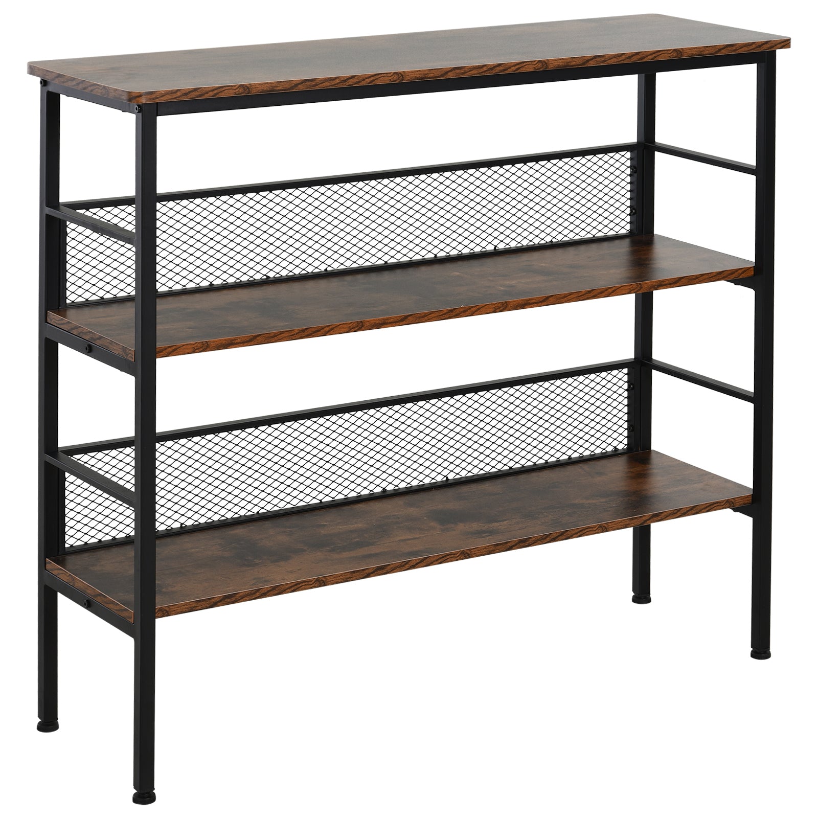 3 Tier Bookshelf Industrial Display Rack, 39 Inch Wood Metal Bookcase with Adjustable Feet for Living Room, Balcony, Kitchen, Brown Display Bookshelves Multi Colour  at Gallery Canada