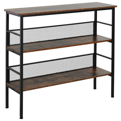 3 Tier Bookshelf Industrial Display Rack, 39 Inch Wood Metal Bookcase with Adjustable Feet for Living Room, Balcony, Kitchen, Brown